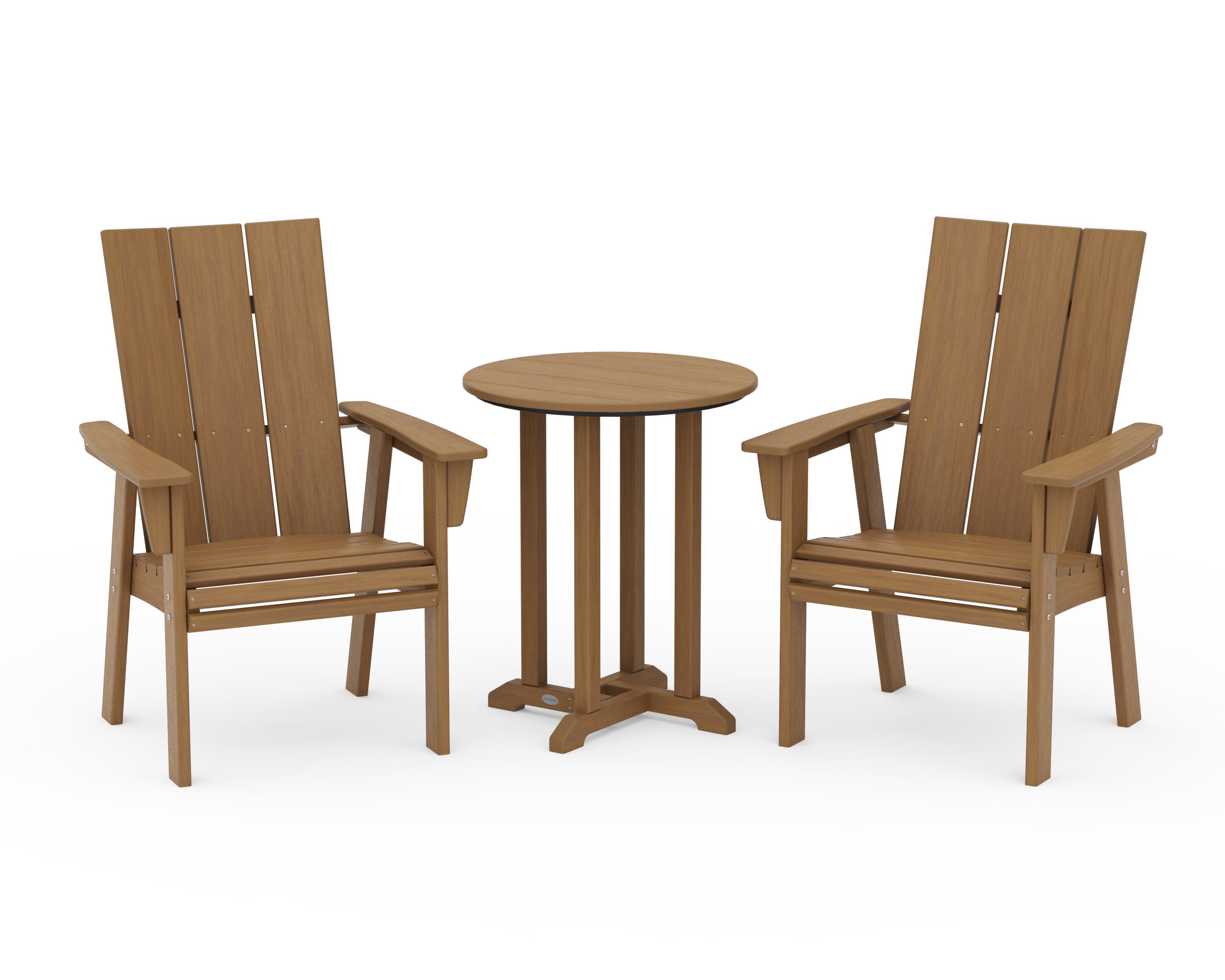 Modern Curveback Adirondack 3-Piece Round Bistro Dining Set in Natural