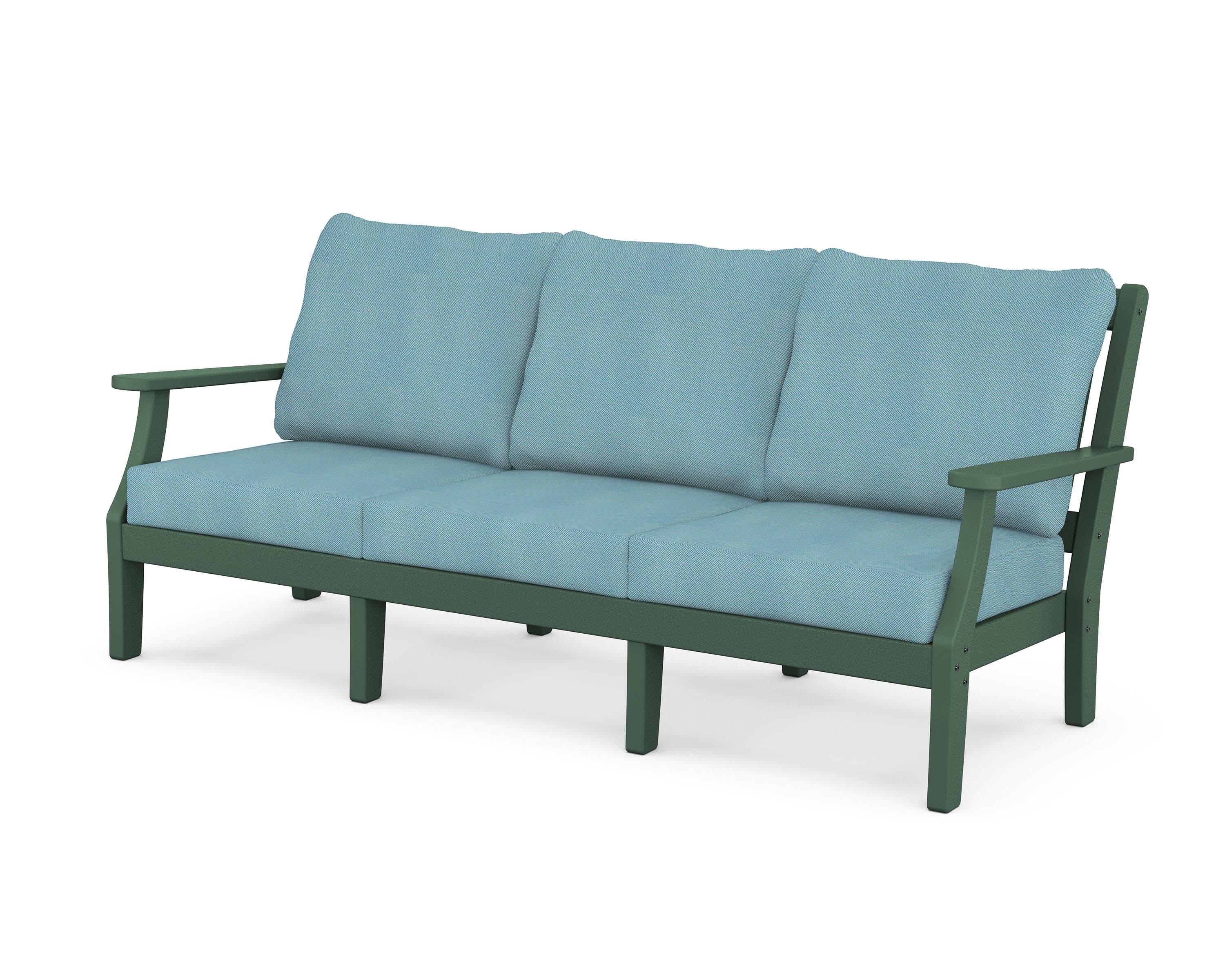 Chinoiserie Deep Seating Sofa in Green / Lattice Sky Blue