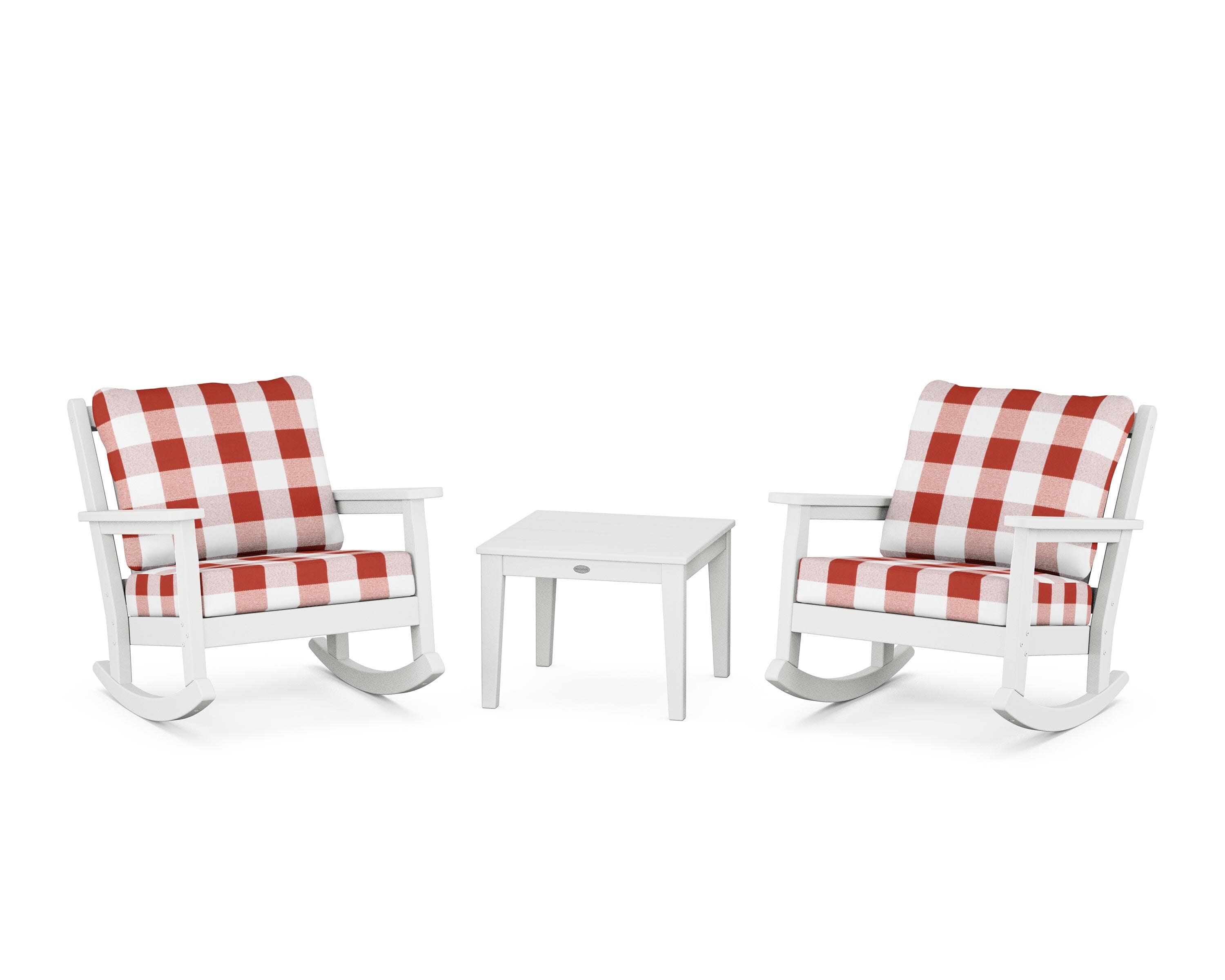 Chippendale 3-Piece Deep Seating Rocker Set in White / Buffalo Plaid Crimson