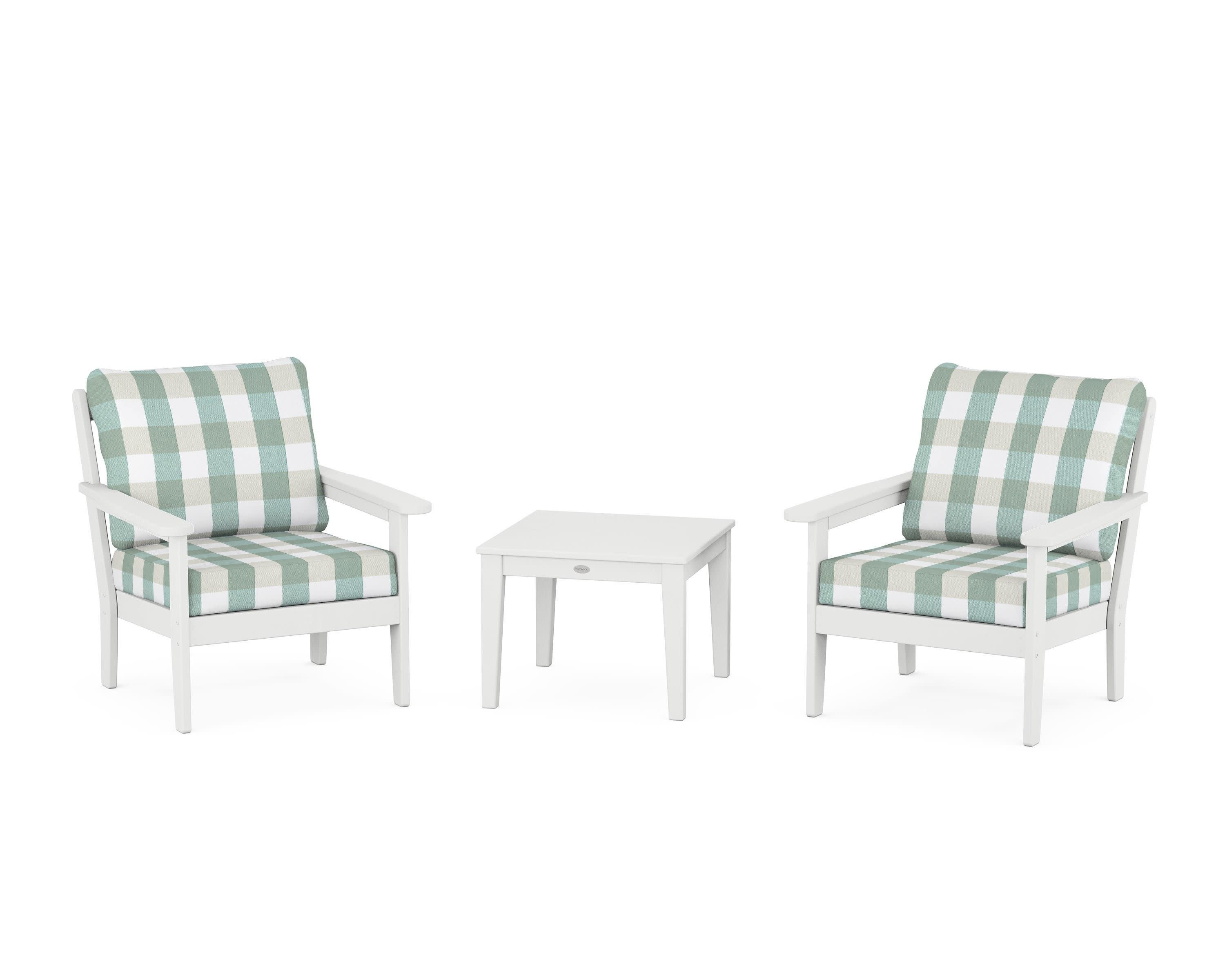 Cottage 3-Piece Deep Seating Set in White / Buffalo Plaid Glacier Spa