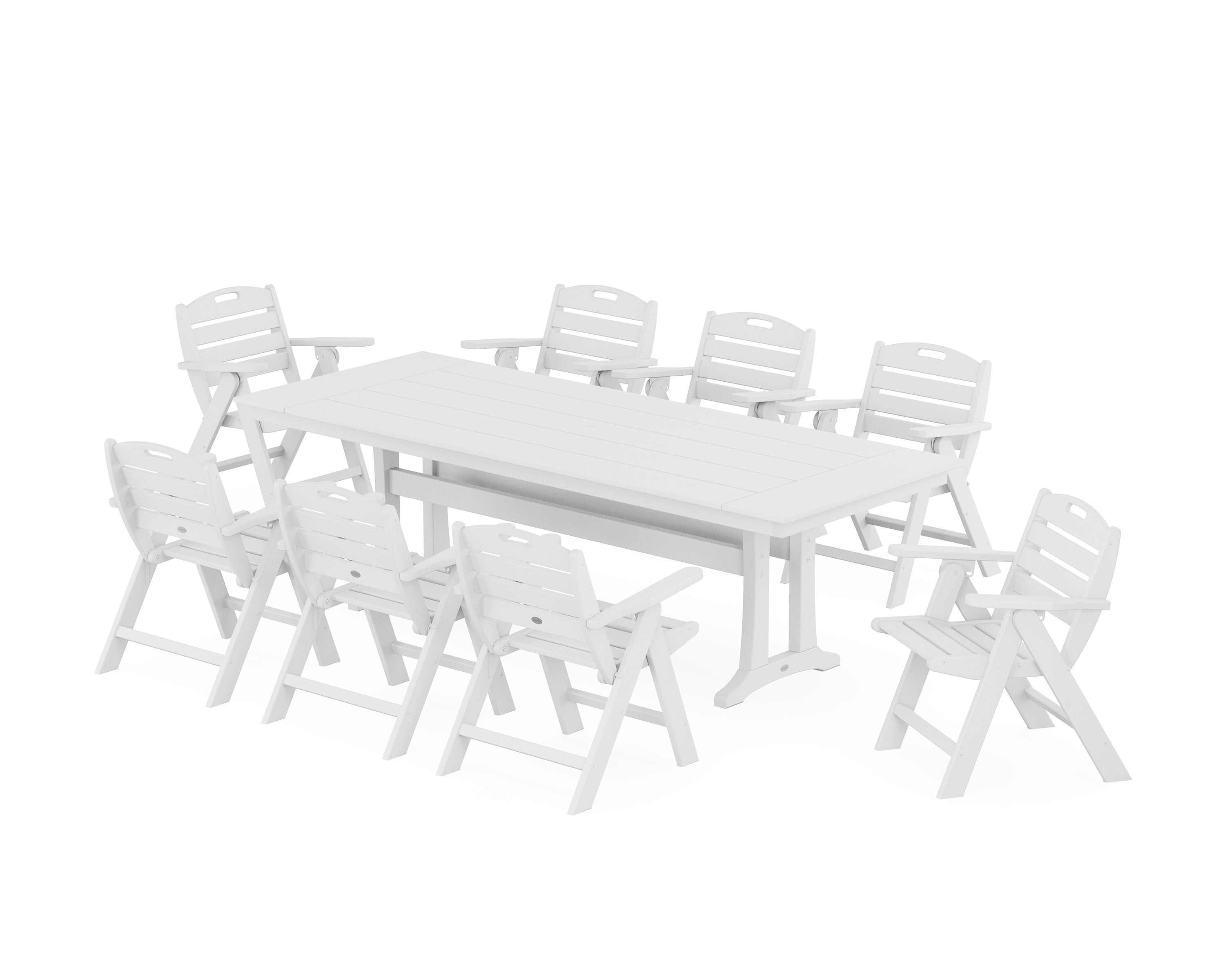 Nautical Lowback 9-Piece Farmhouse Dining Set with Trestle Legs in White