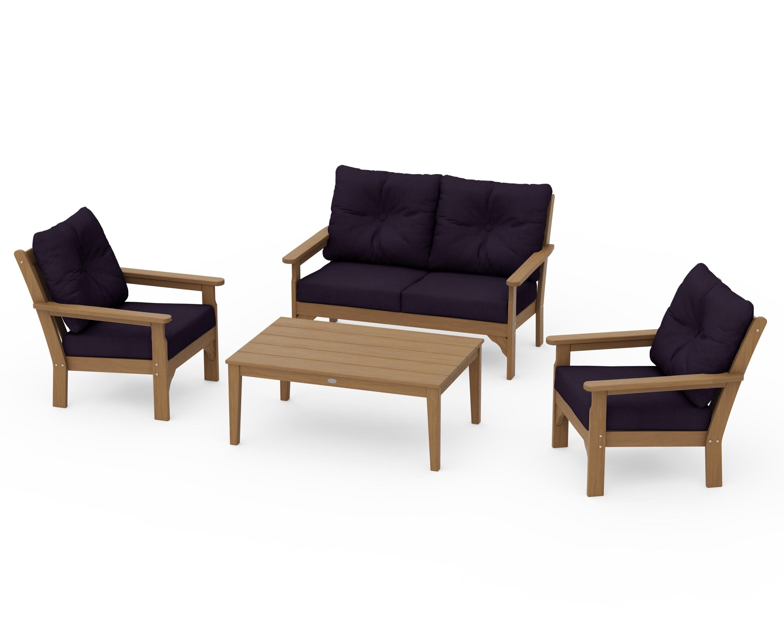 Vineyard 4-Piece Deep Seating Set in Natural / Navy Linen