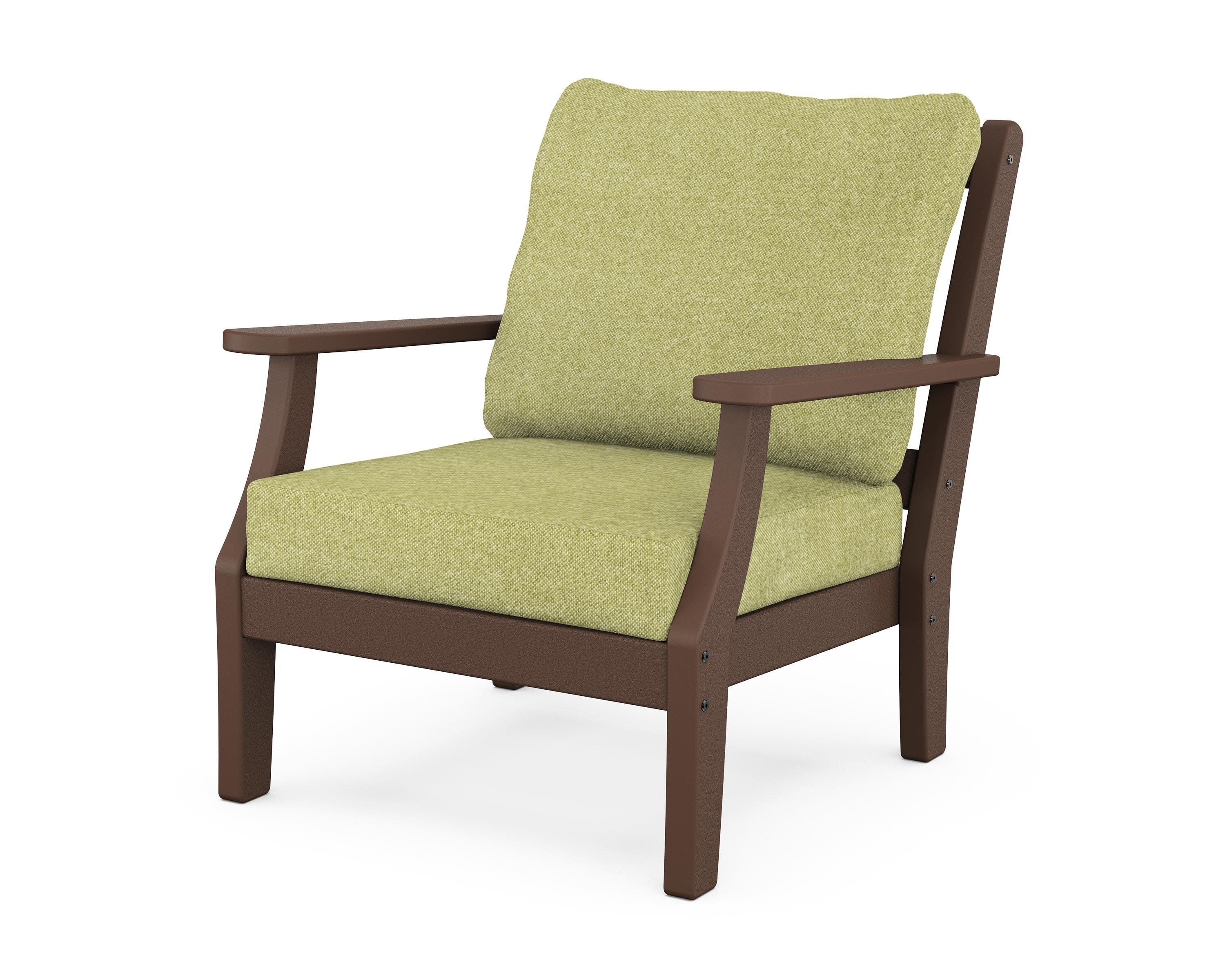 Chinoiserie Deep Seating Chair in Mahogany / Chartreuse Boucle