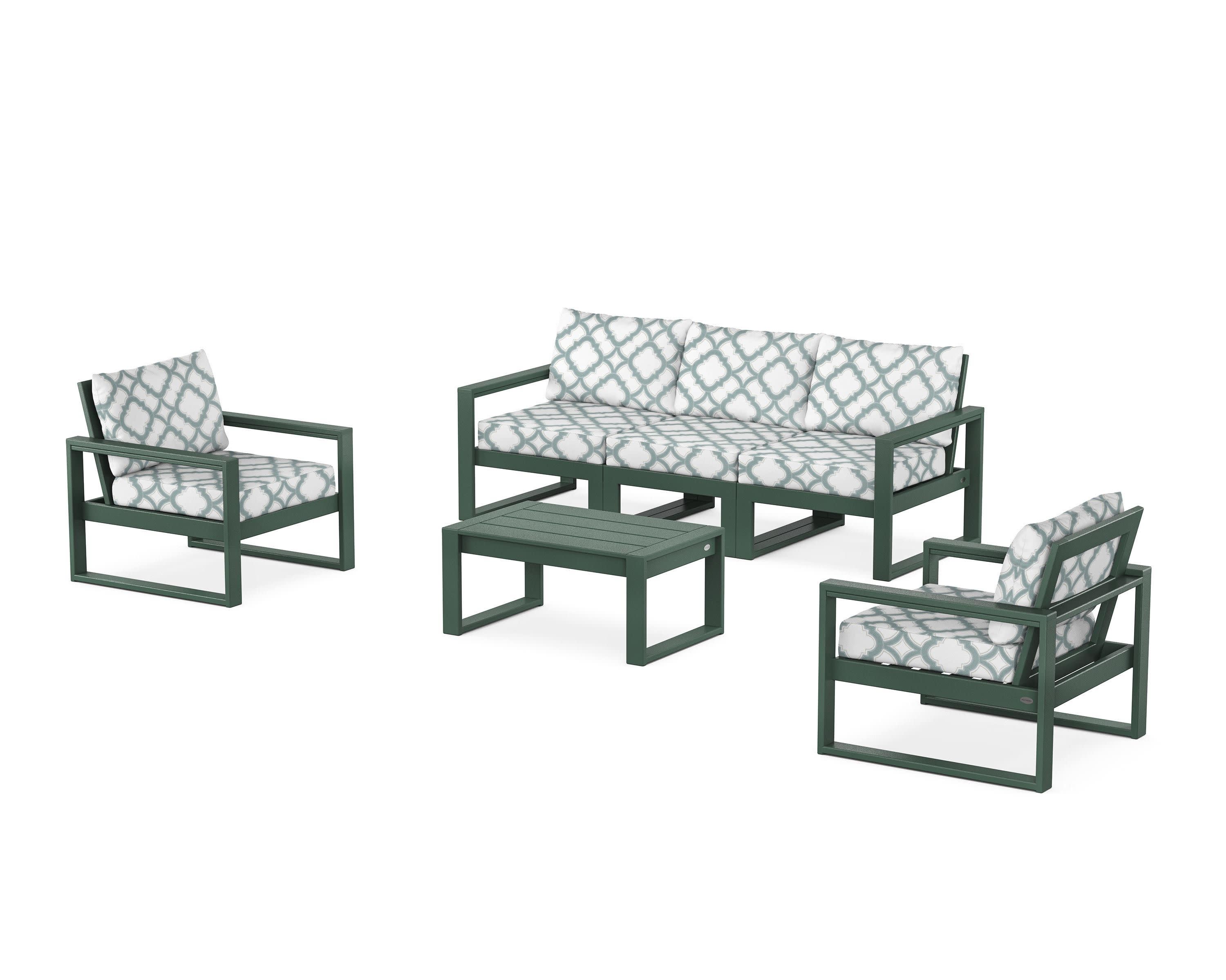 EDGE Sectional 4-Piece Deep Seating Set with Sofa in Green / Trellis Glacier Spa