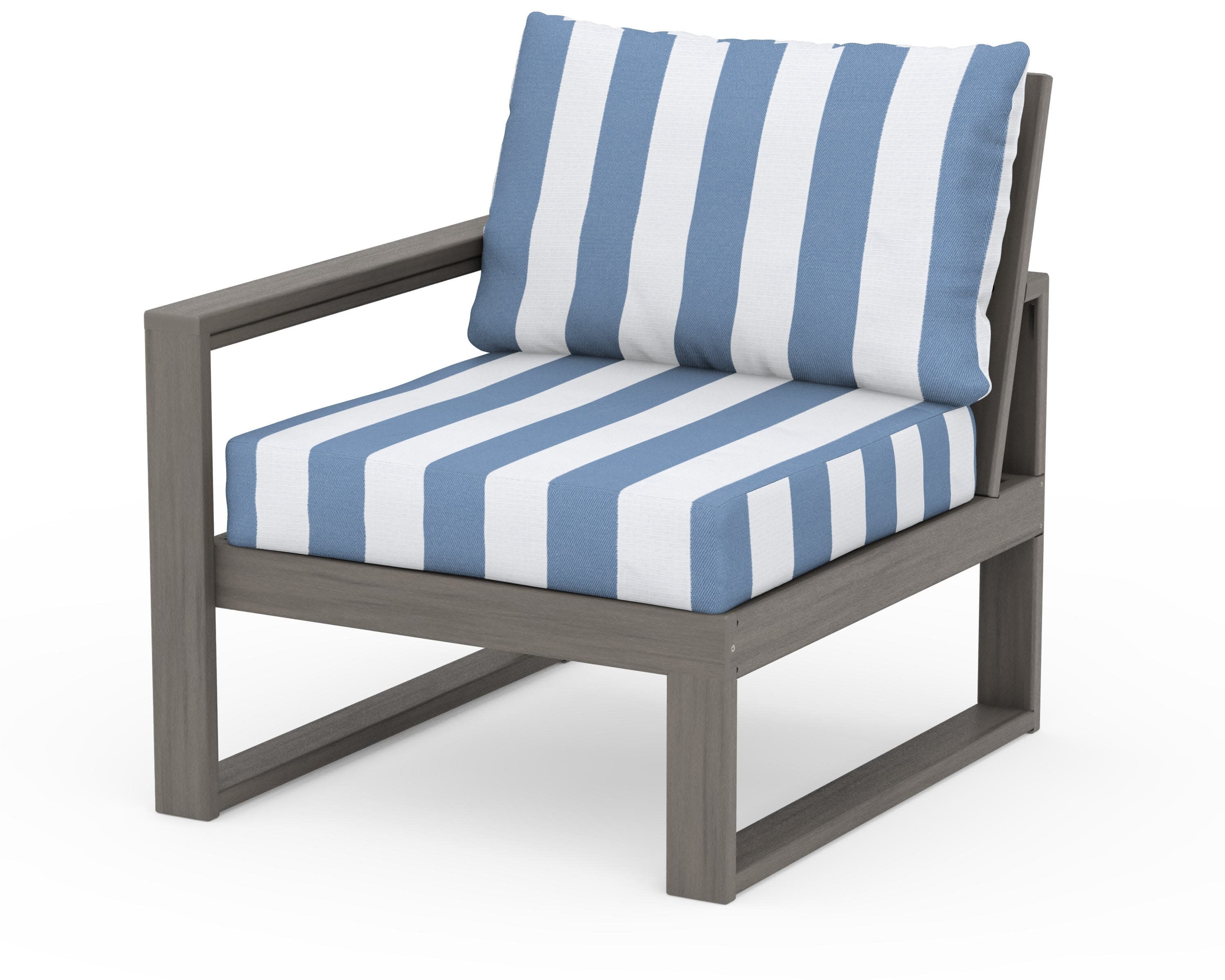 EDGE Modular Left Arm Chair in Driftwood / Cabana Stripe Sky Blue