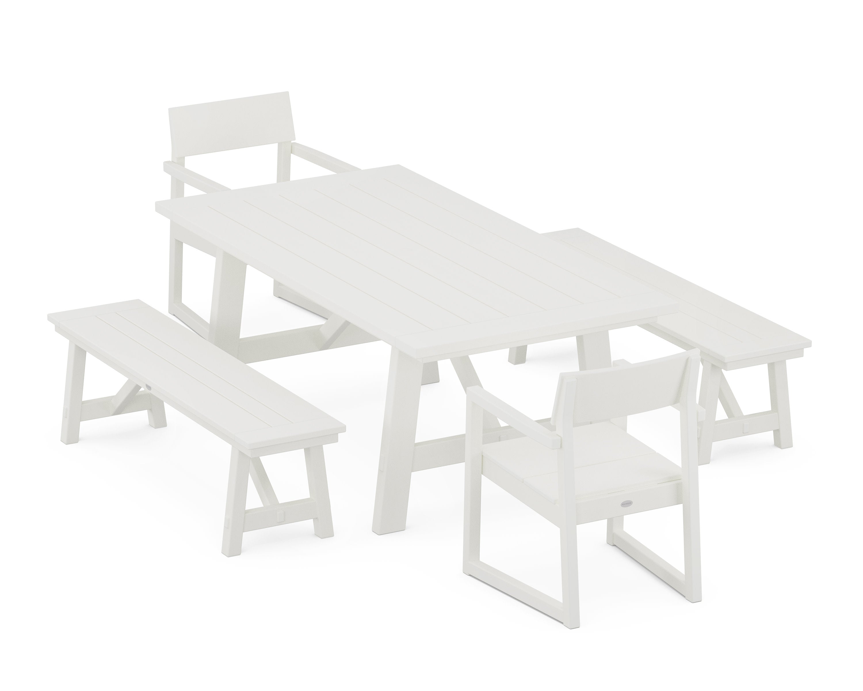 EDGE 5-Piece Rustic Farmhouse Dining Set With Benches in Vintage White