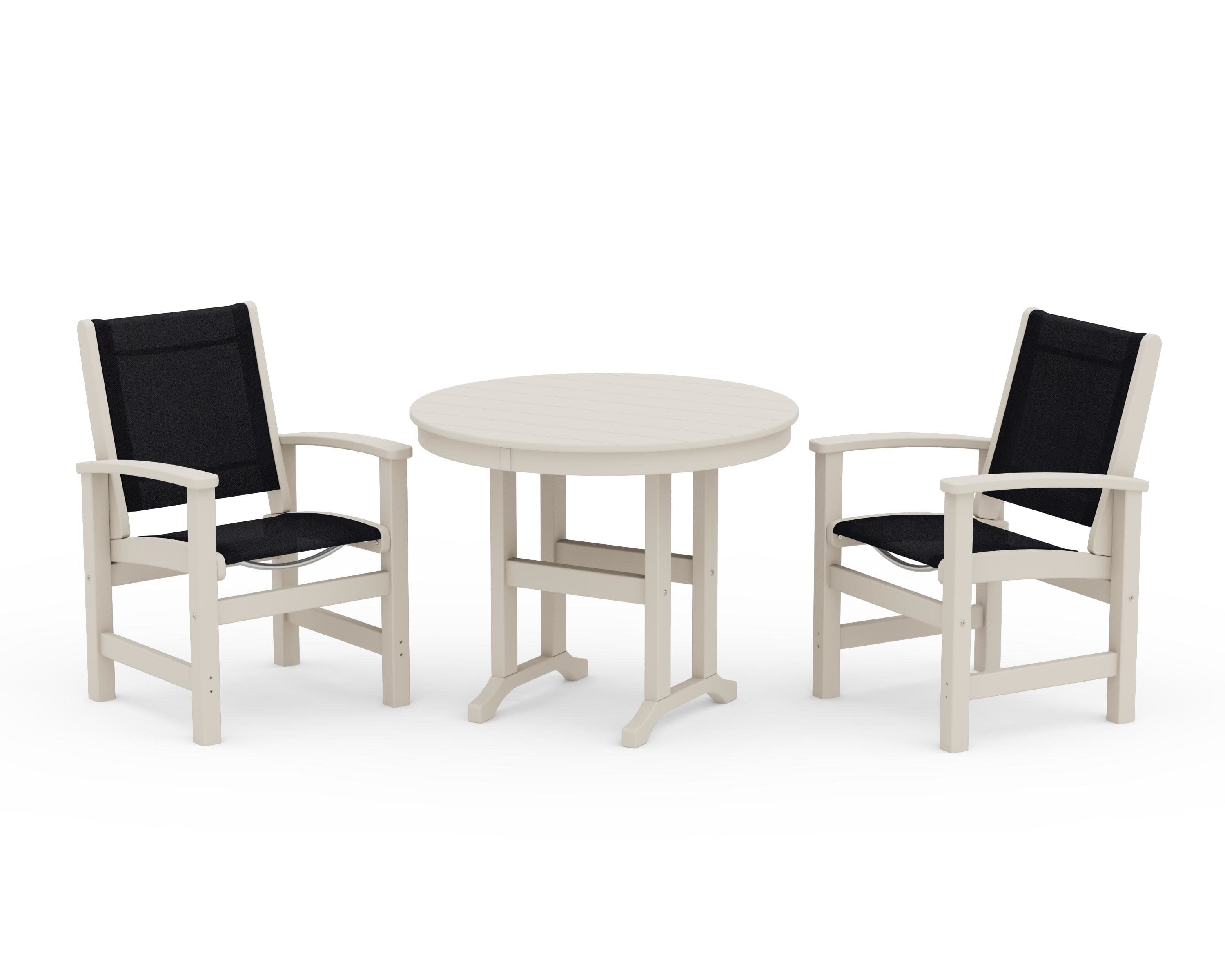 Coastal 3-Piece Round Dining Set in Sand / Black Sling