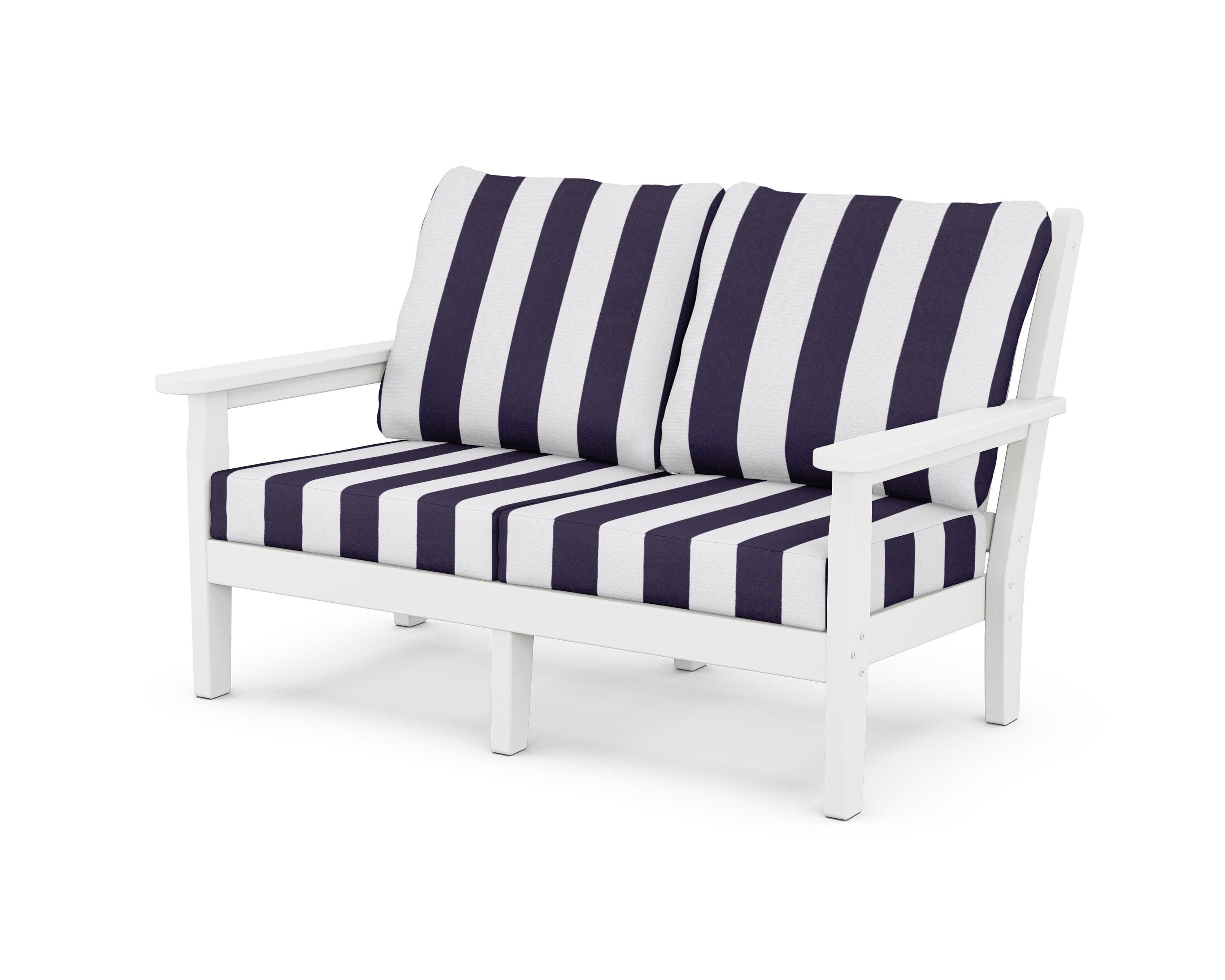 Chippendale Deep Seating Loveseat in White / Cabana Stripe Navy