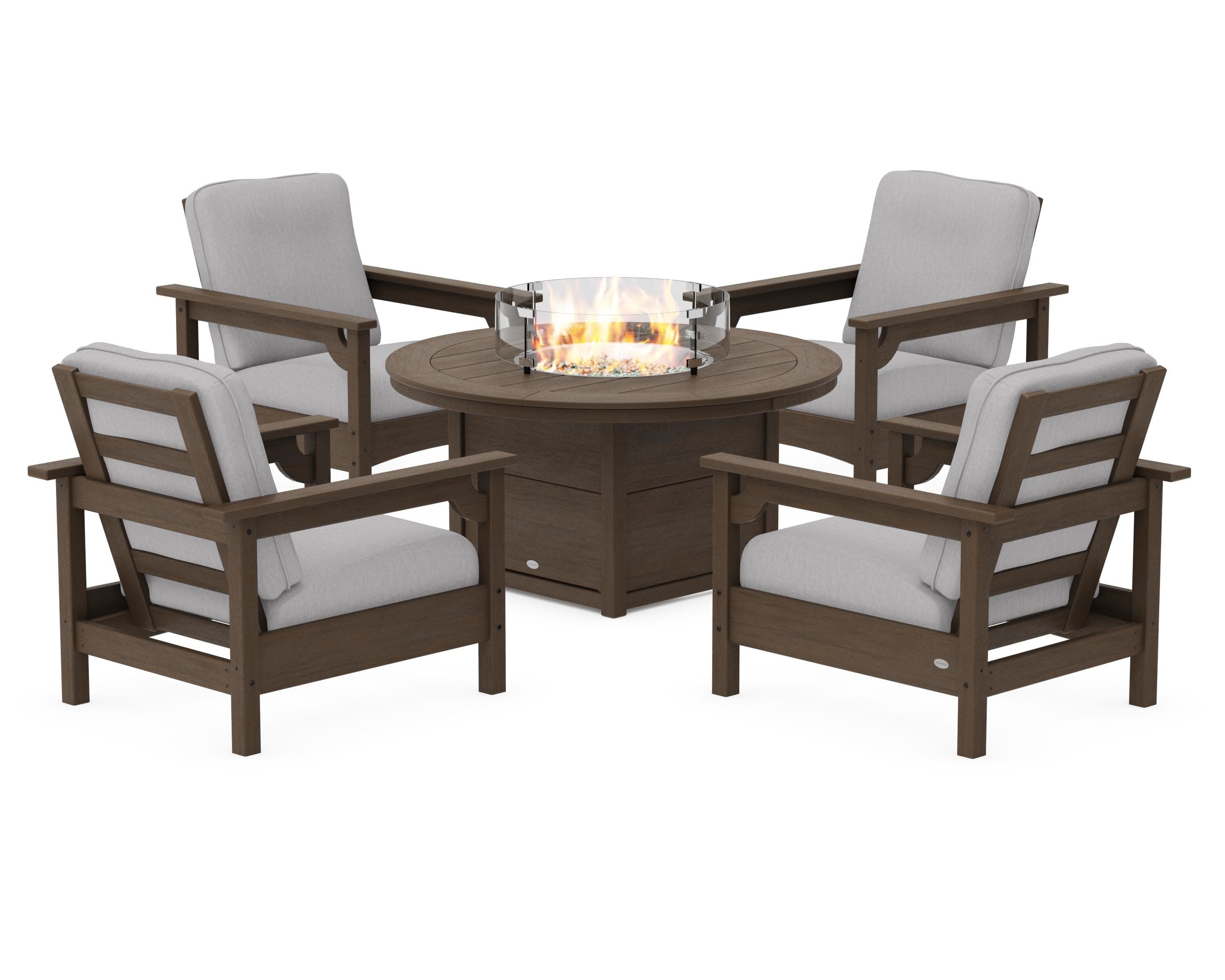 Club 5-Piece Conversation Set with Fire Pit Table in Kona / Granite