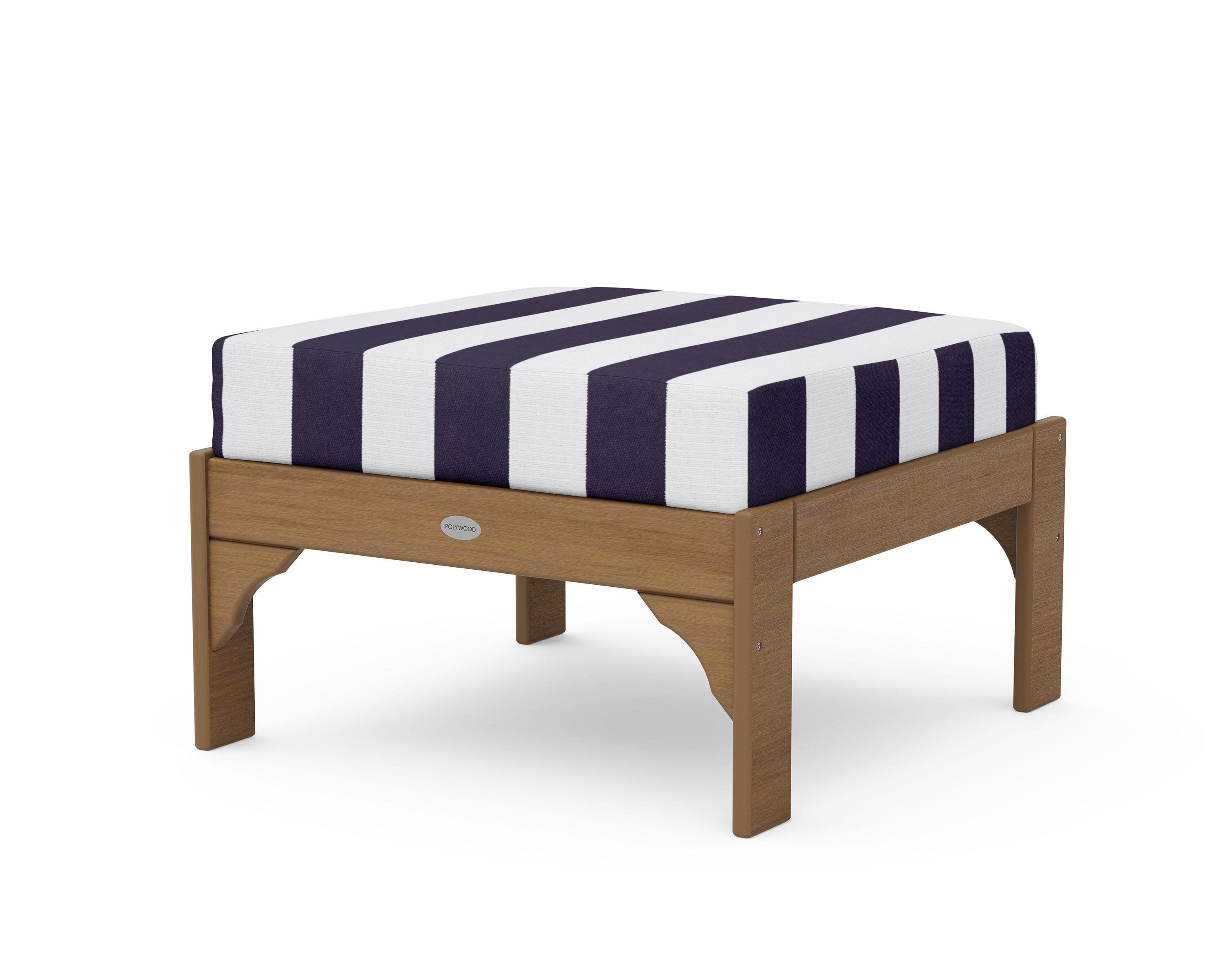 Vineyard Deep Seating Ottoman in Natural / Cabana Stripe Navy