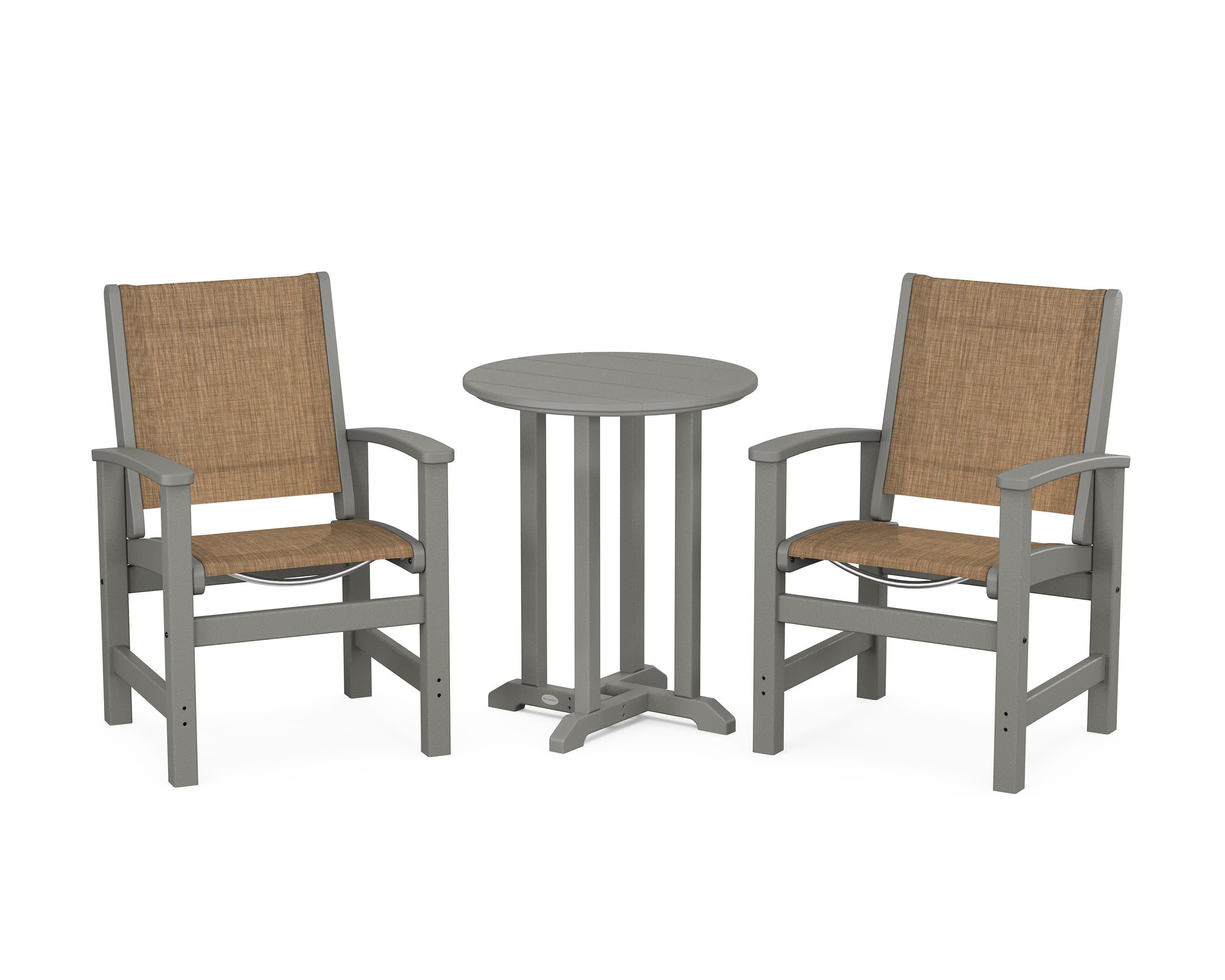 Coastal 3-Piece Round Bistro Dining Set in Slate Grey / Burlap Sling