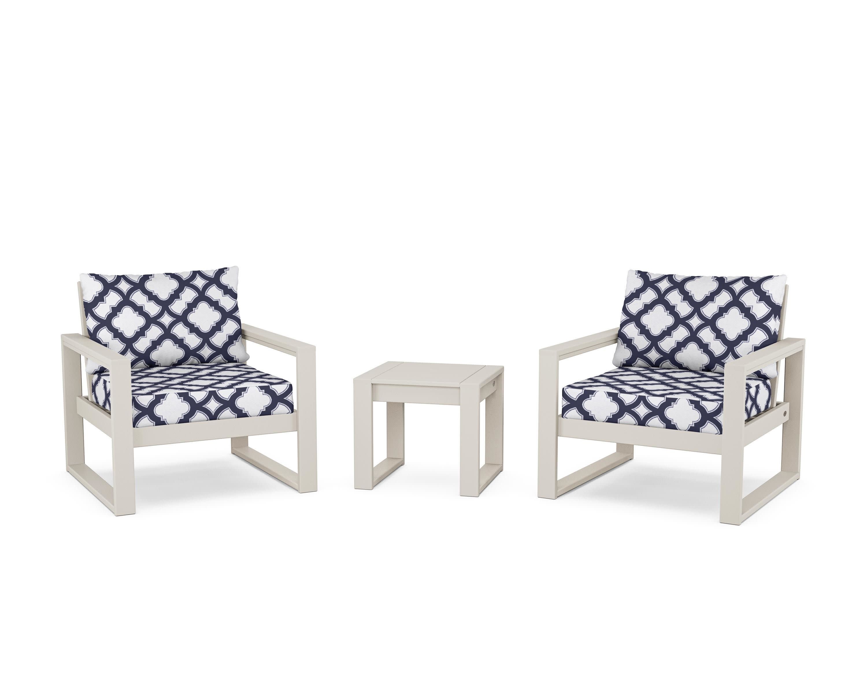 EDGE Sectional 3-Piece Deep Seating Set in Sand / Trellis Navy