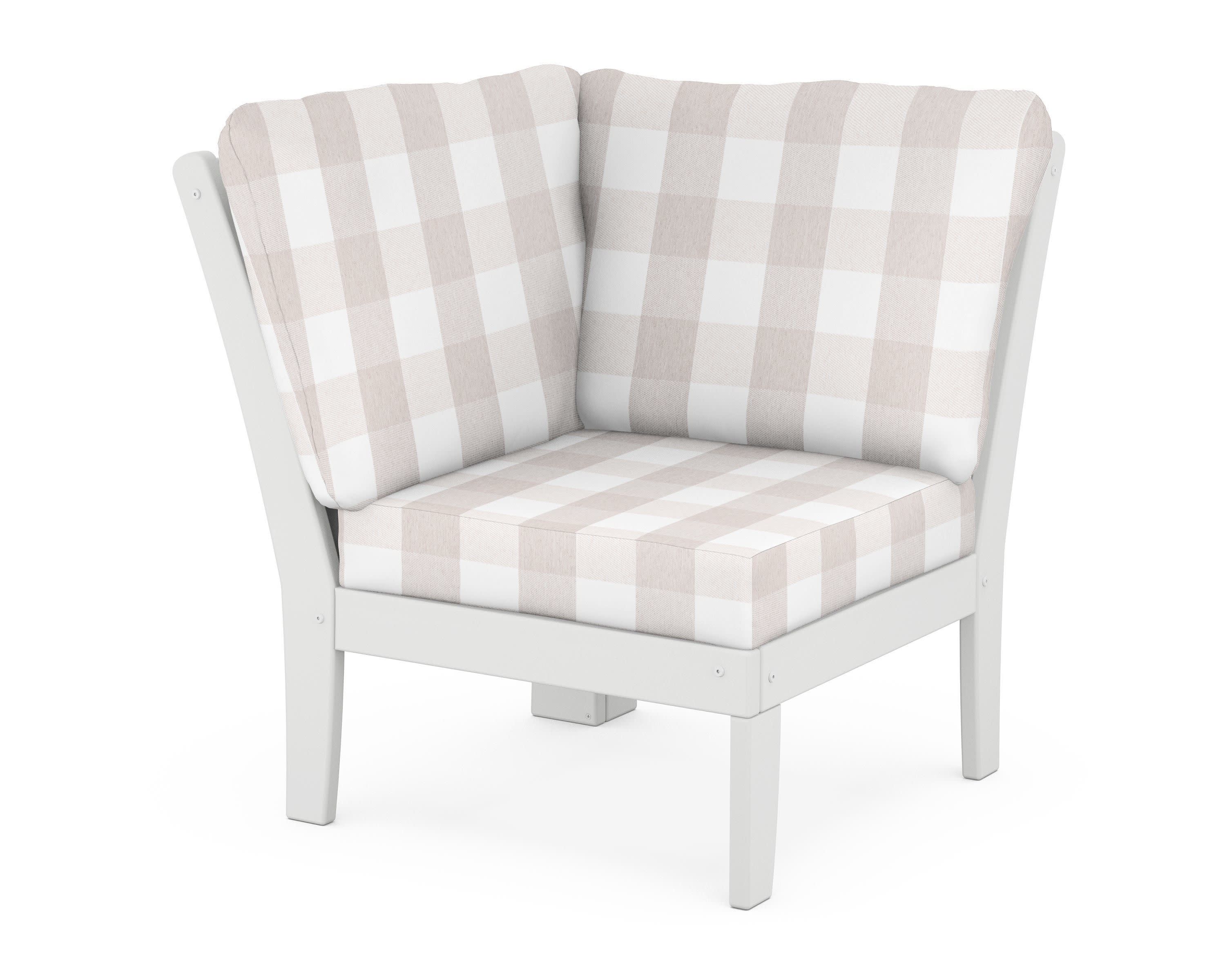 Braxton Modular Corner Chair in White / Buffalo Plaid Dune Burlap
