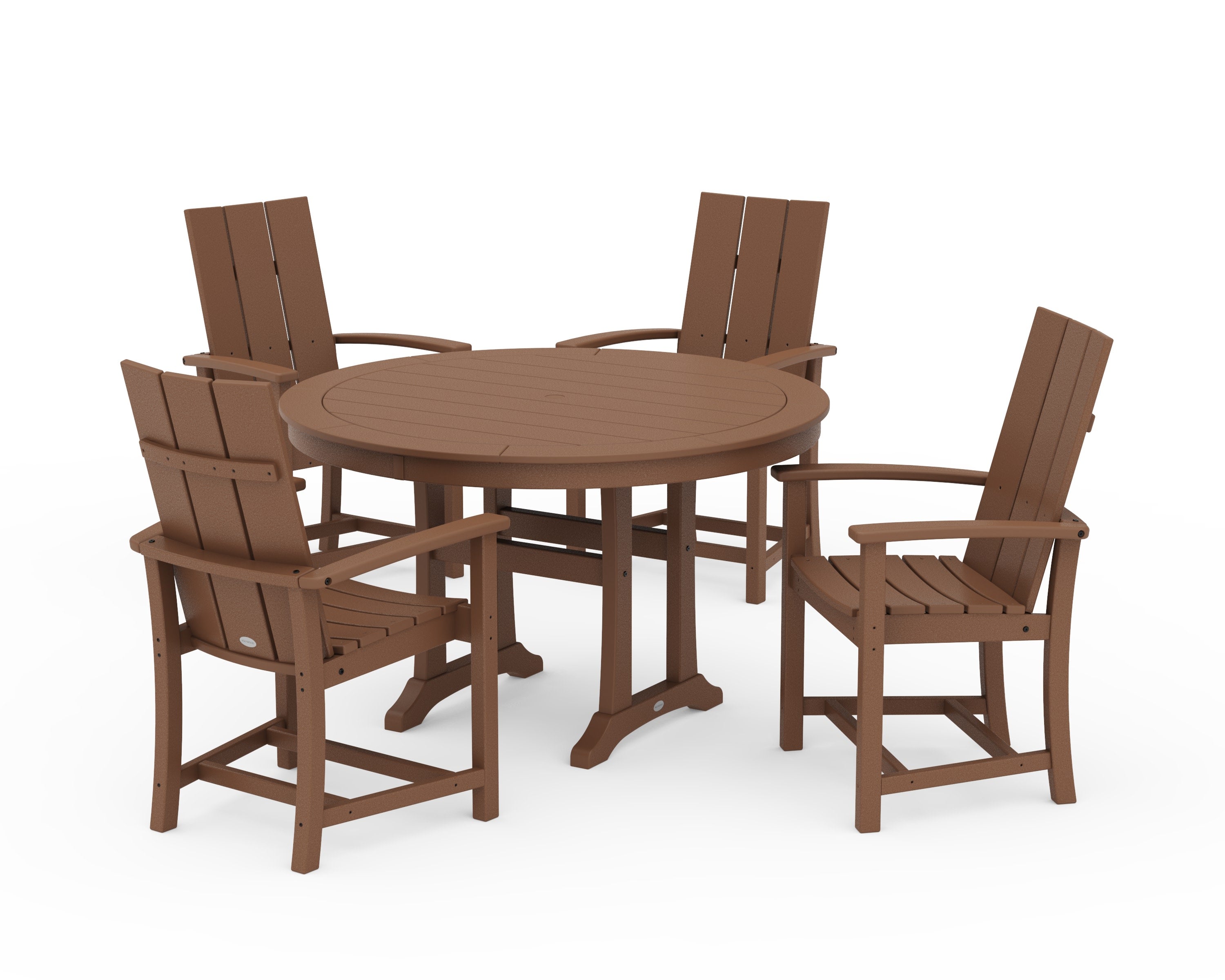 Modern Adirondack 5-Piece Round Dining Set with Trestle Legs in Teak