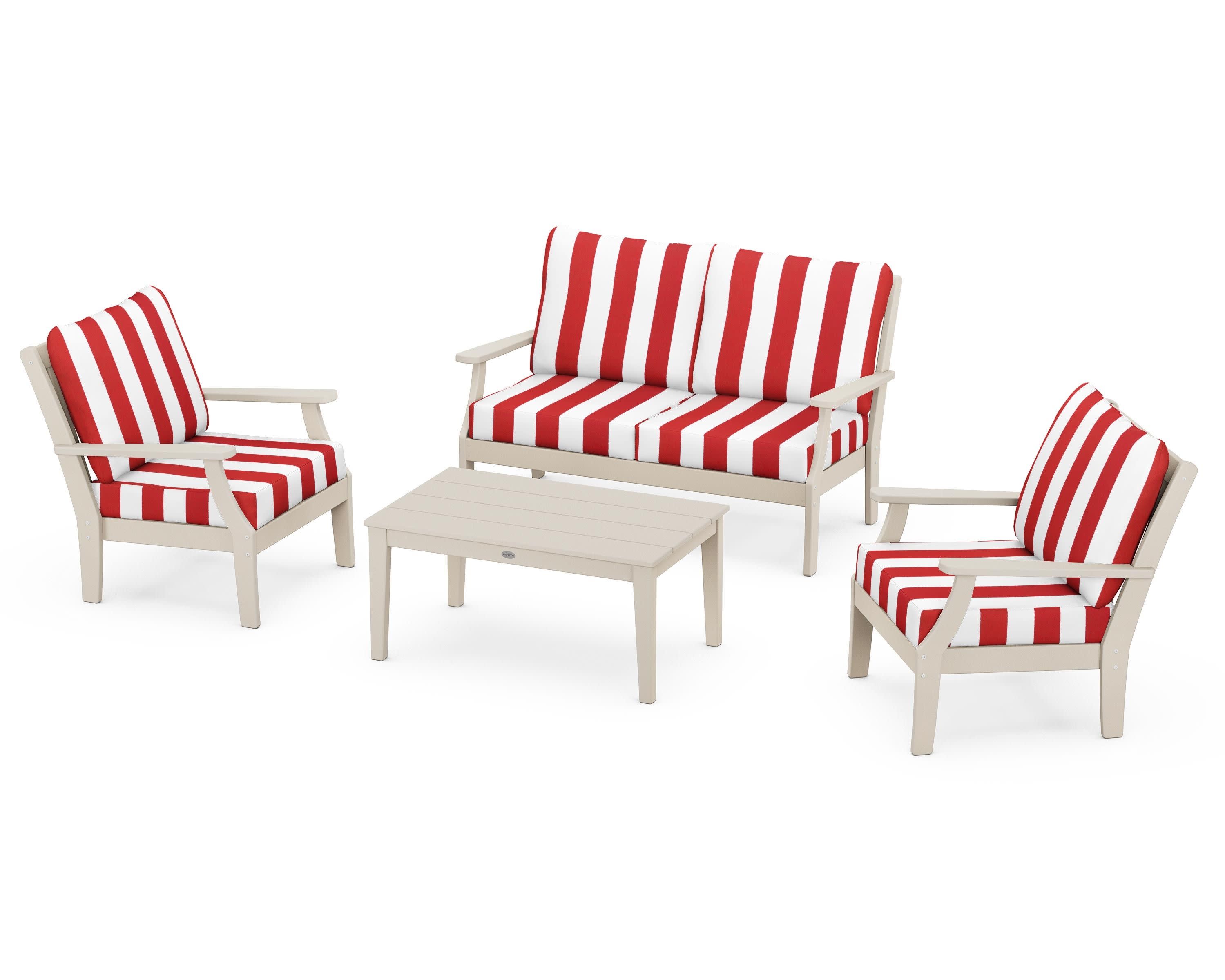 Braxton 4-Piece Deep Seating Chair Set in Sand / Cabana Stripe Crimson