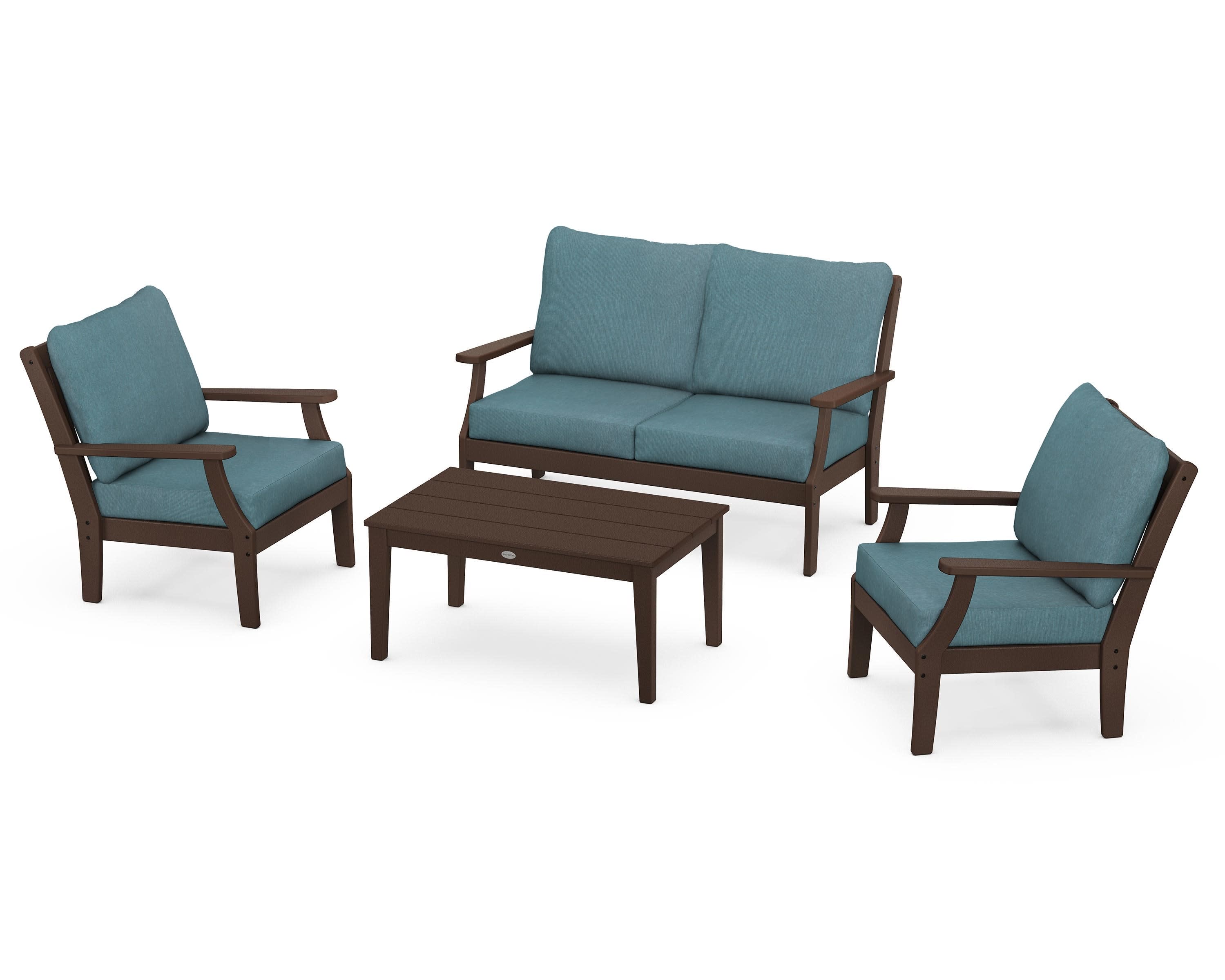 Braxton 4-Piece Deep Seating Chair Set in Mahogany / Ocean Teal