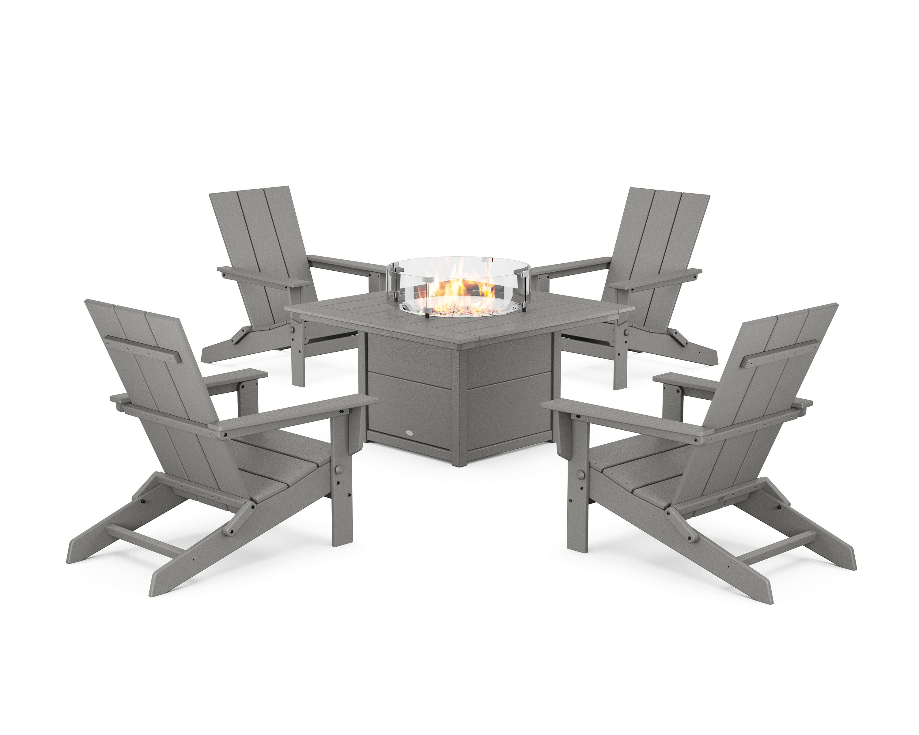 5-Piece Modern Studio Folding Adirondack Conversation Set with Fire Pit Table in Slate Grey