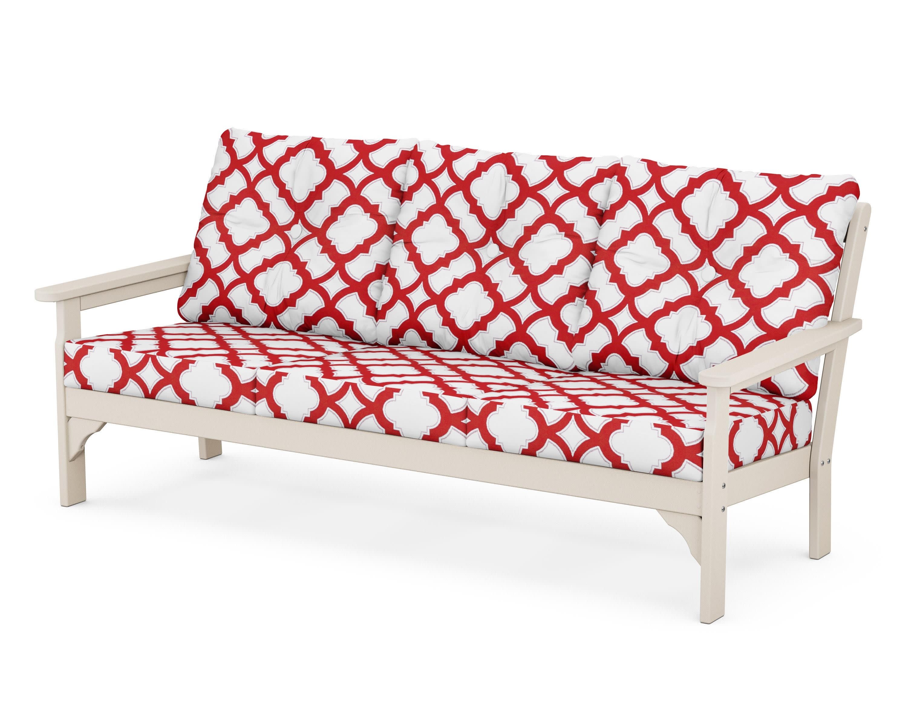 Vineyard Deep Seating Sofa in Sand / Trellis Crimson