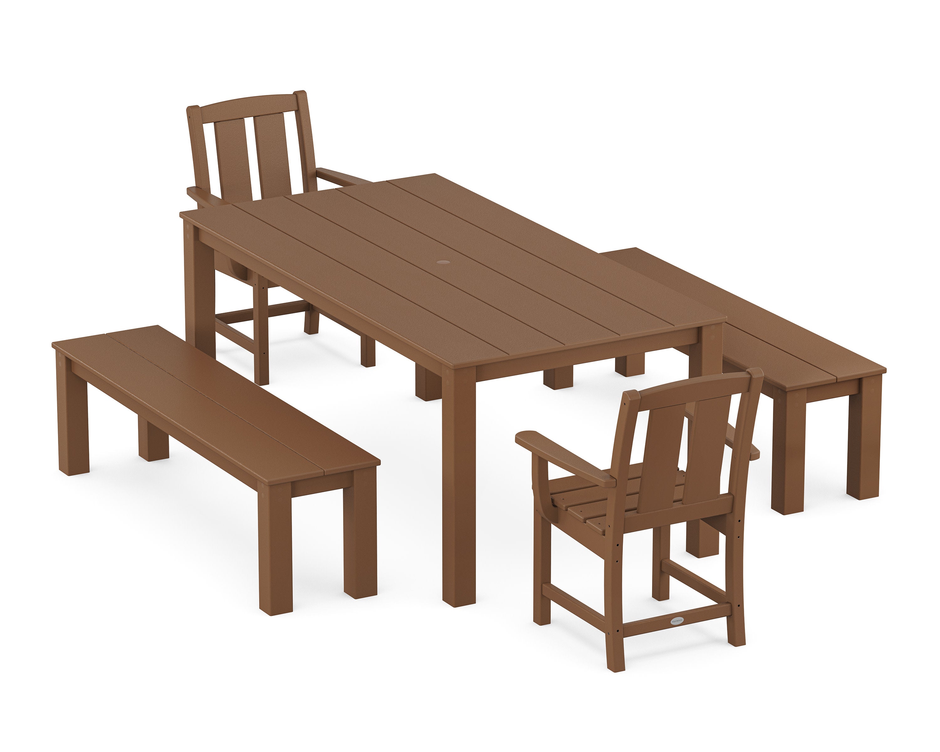 Mission 5-Piece Parsons Dining Set with Benches in Teak