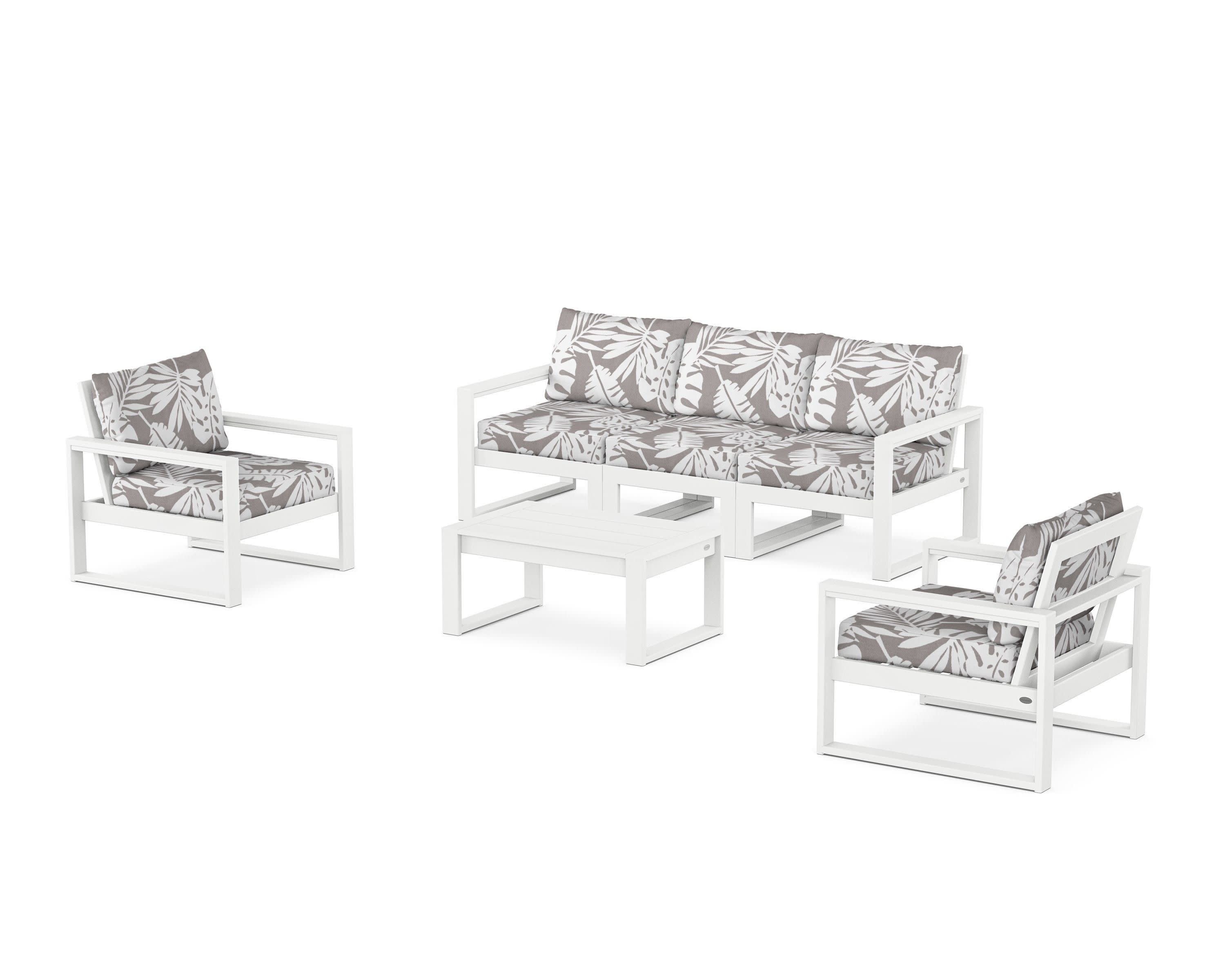 EDGE Sectional 4-Piece Deep Seating Set with Sofa in White / Leaf Grey Mist