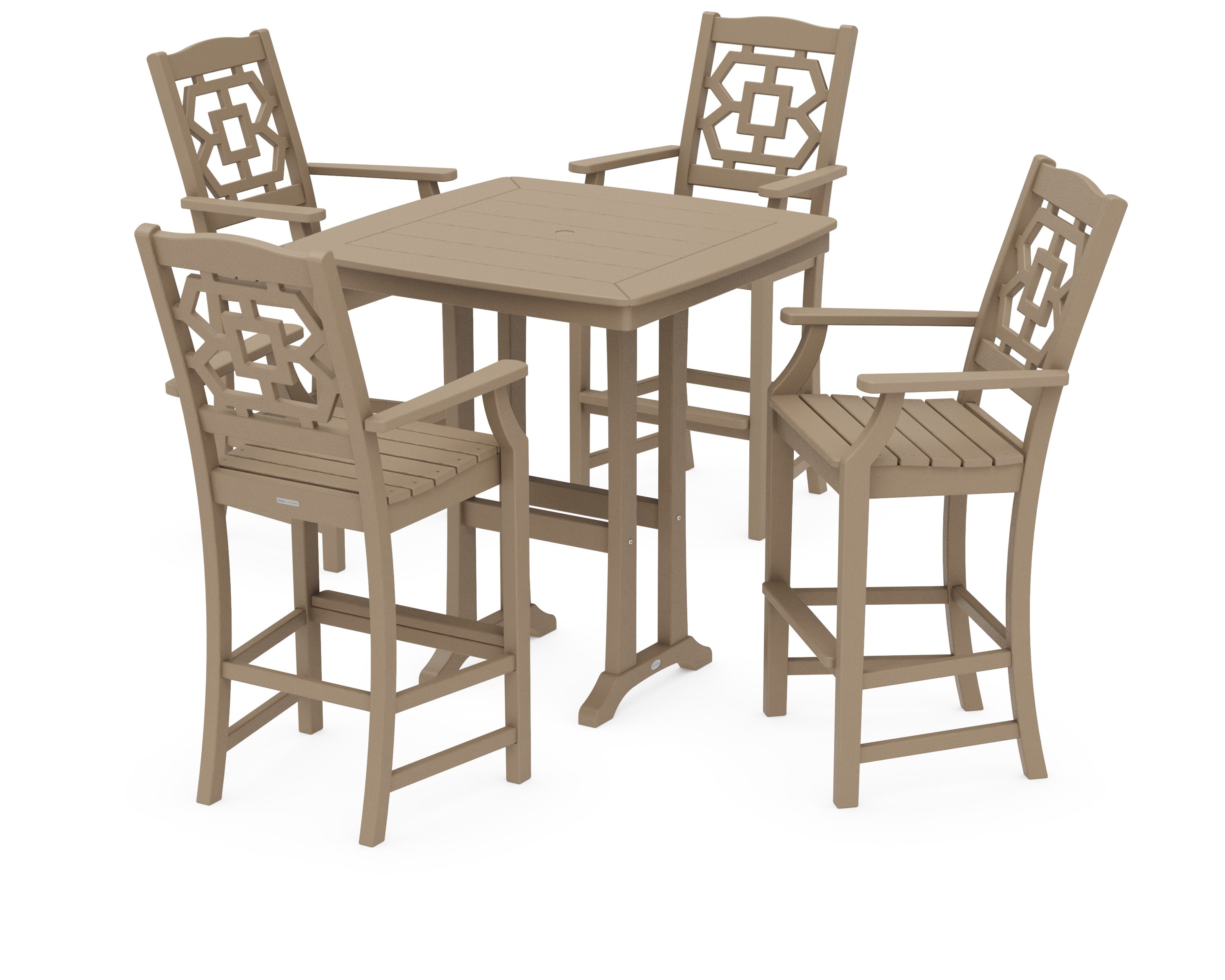Chinoiserie 5-Piece Bar Set with Trestle Legs in Vintage Sahara