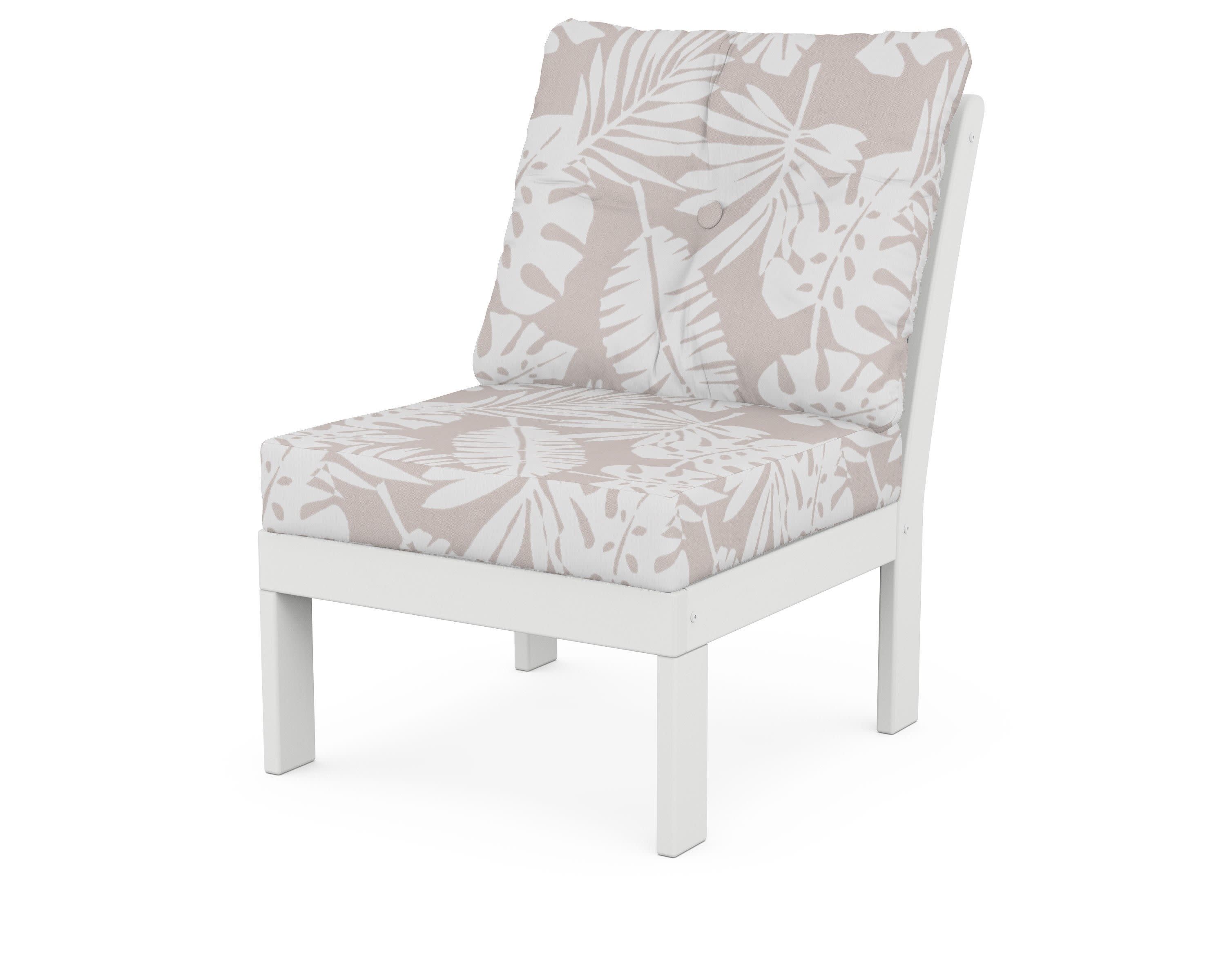 Vineyard Modular Armless Chair in White / Leaf Dune Burlap