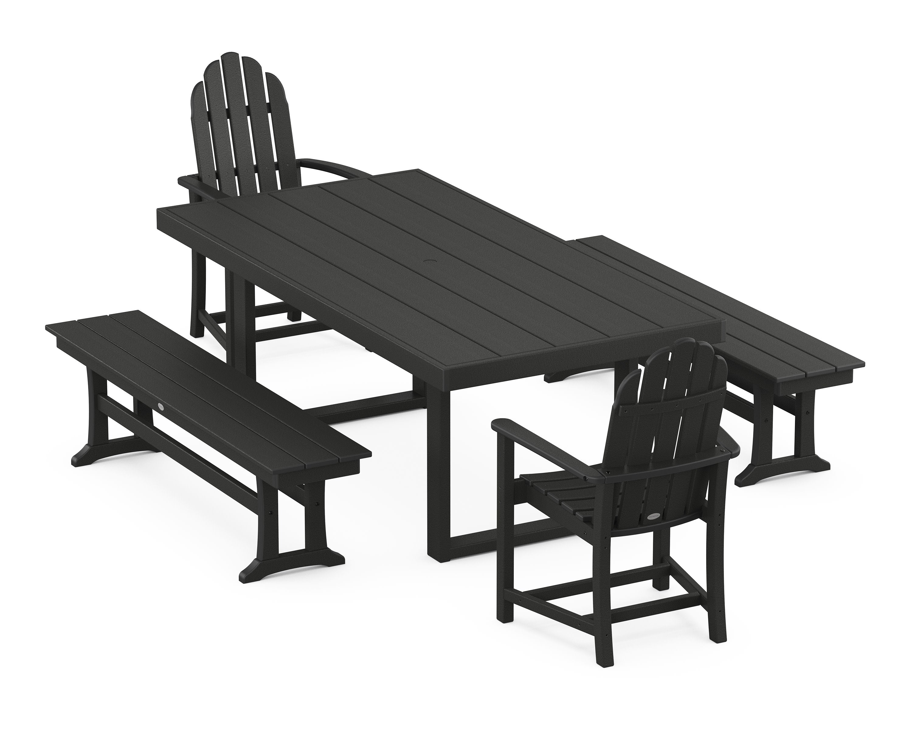 Classic Adirondack 5-Piece Dining Set with Benches in Black
