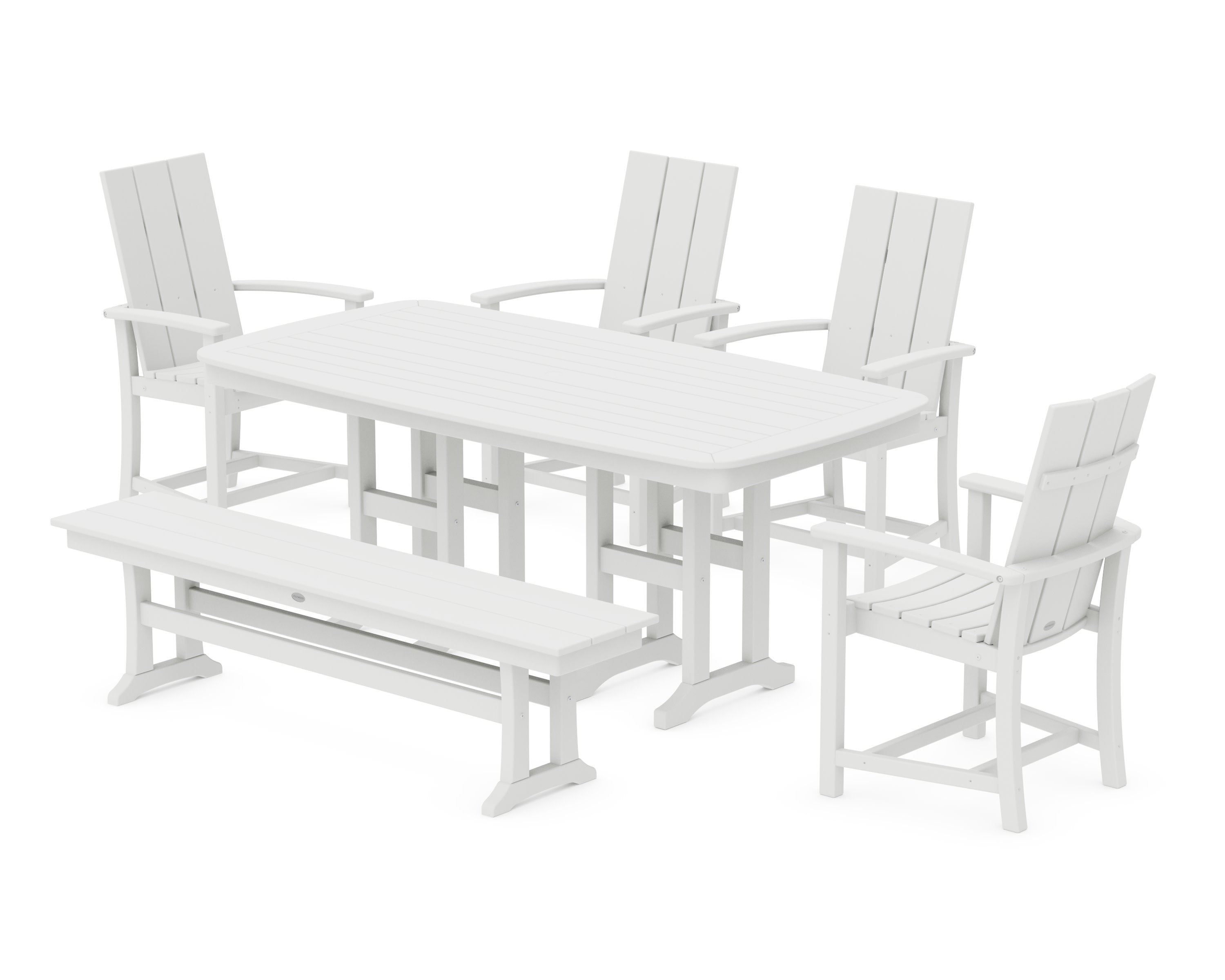 Modern Adirondack 6-Piece Dining Set with Bench in White