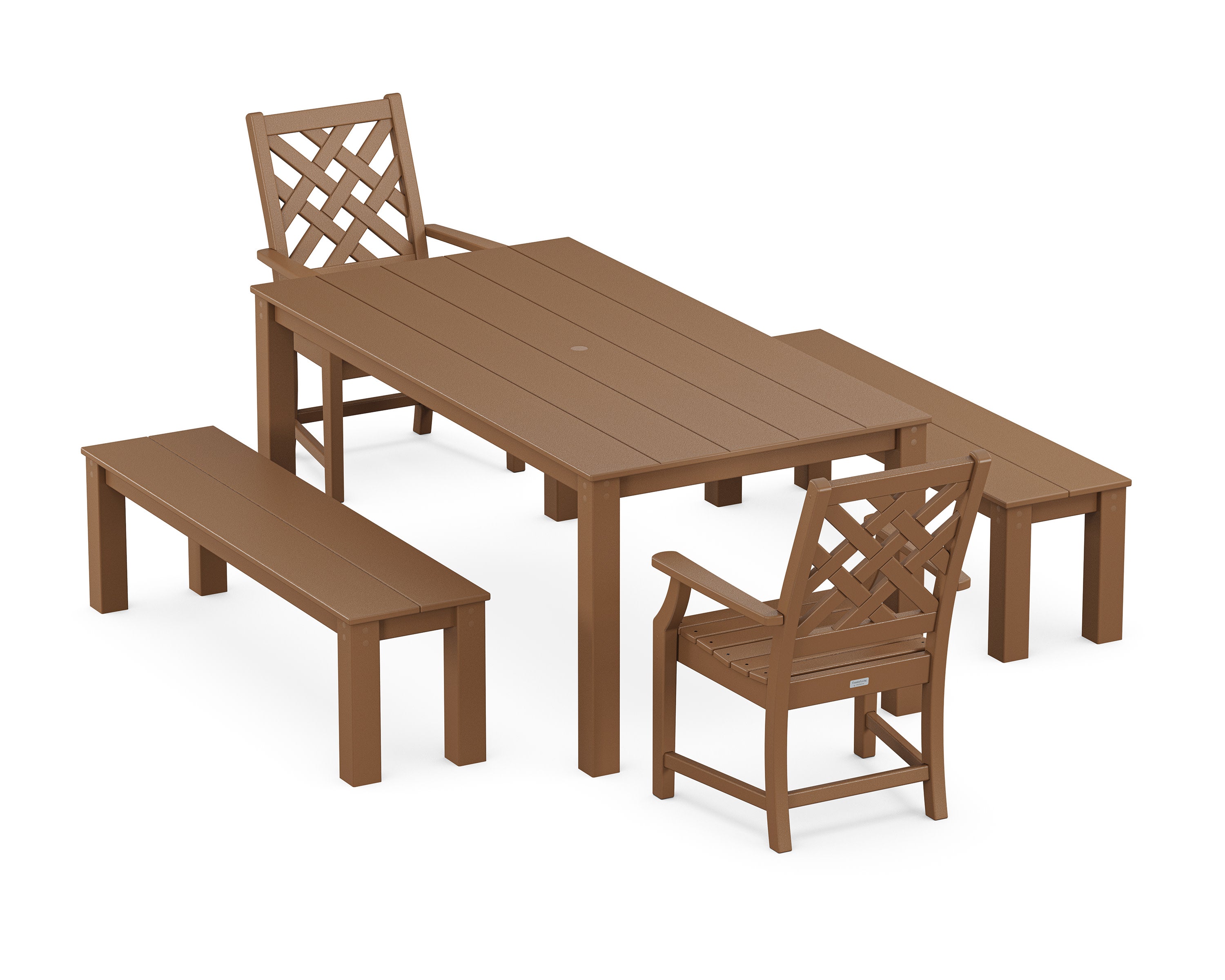 Wovendale 5-Piece Parsons Dining Set with Benches in Teak