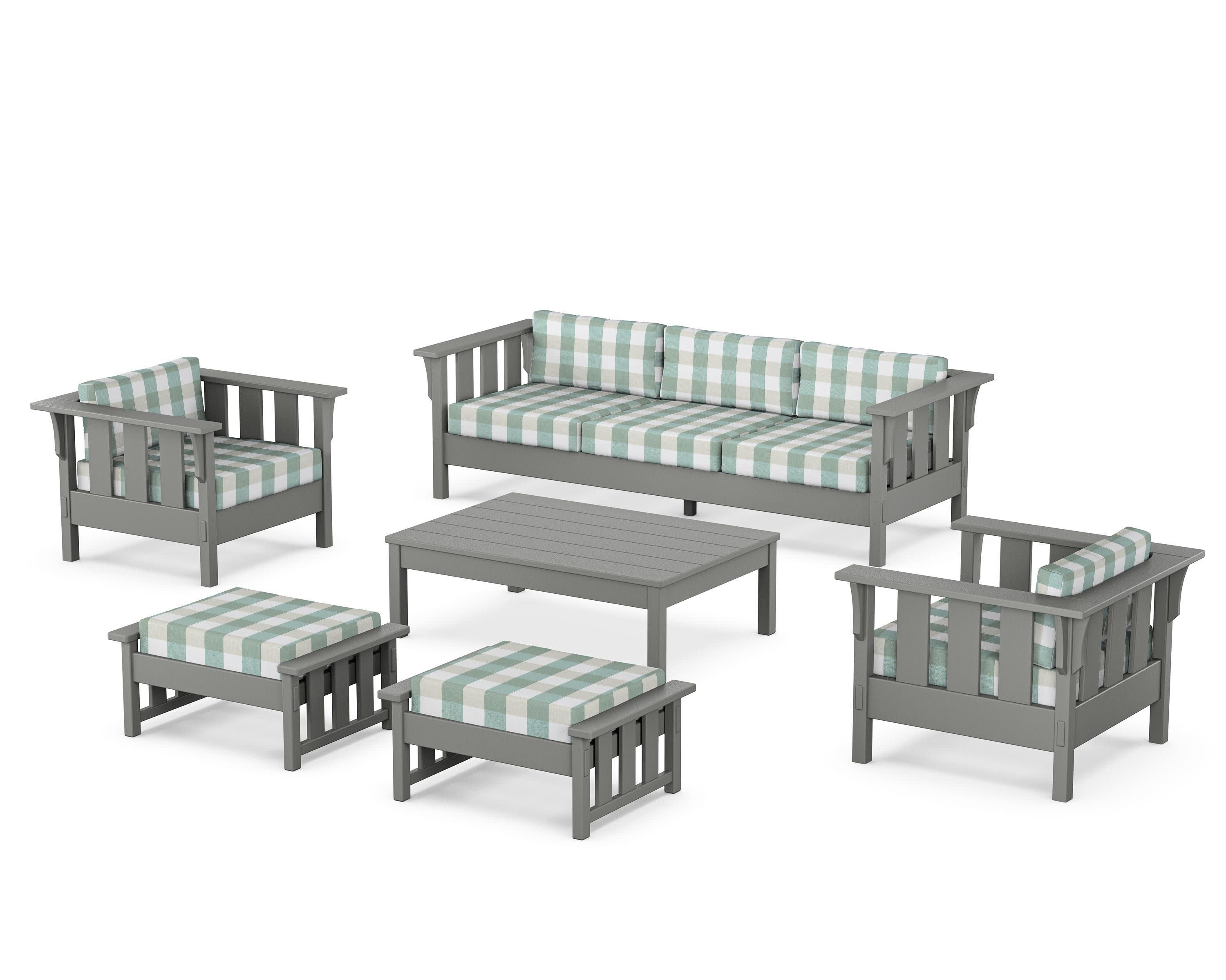 Acadia 6-Piece Lounge Sofa Set in Slate Grey / Buffalo Plaid Glacier Spa