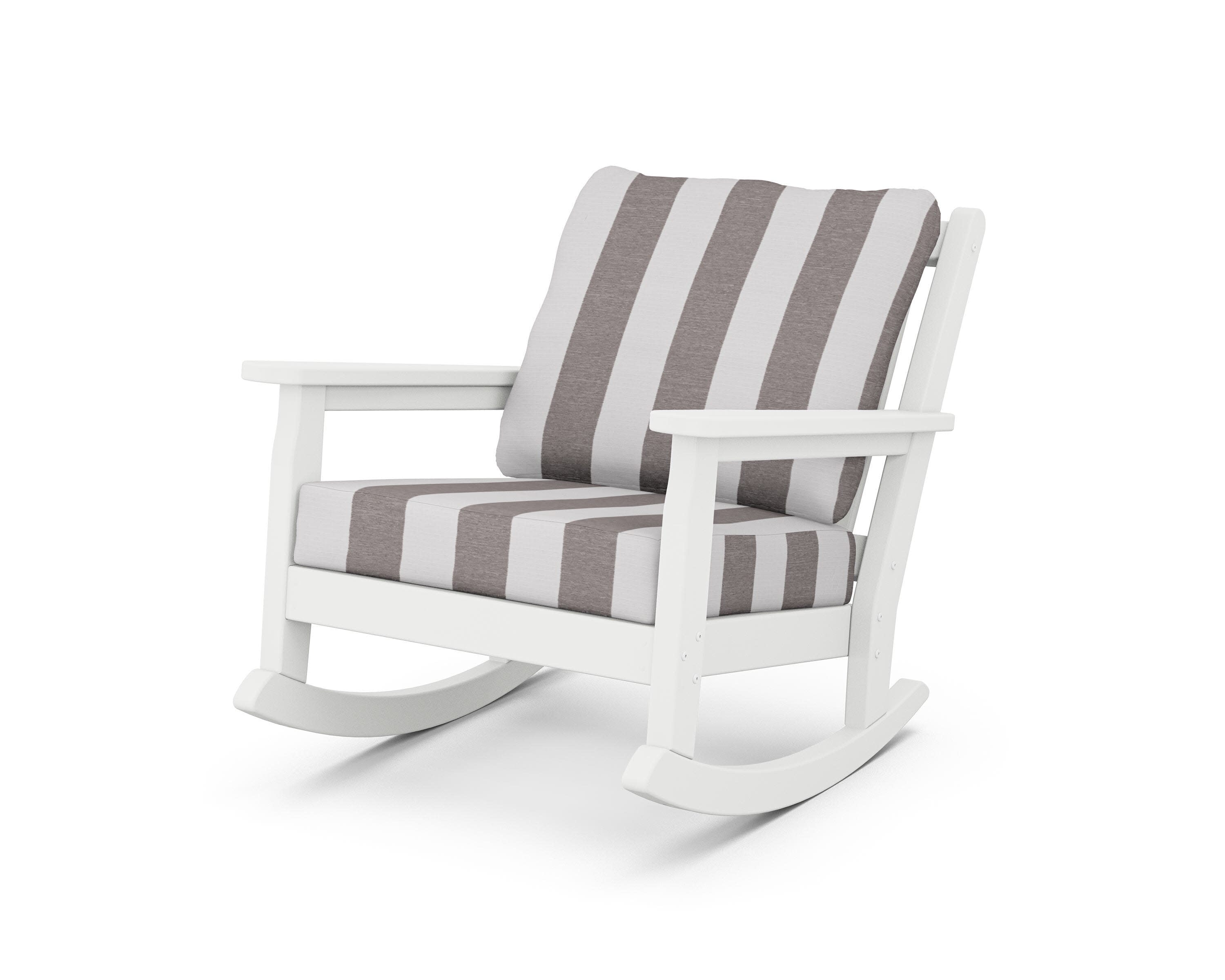 Chippendale Deep Seating Rocking Chair in White / Cabana Stripe Grey Mist