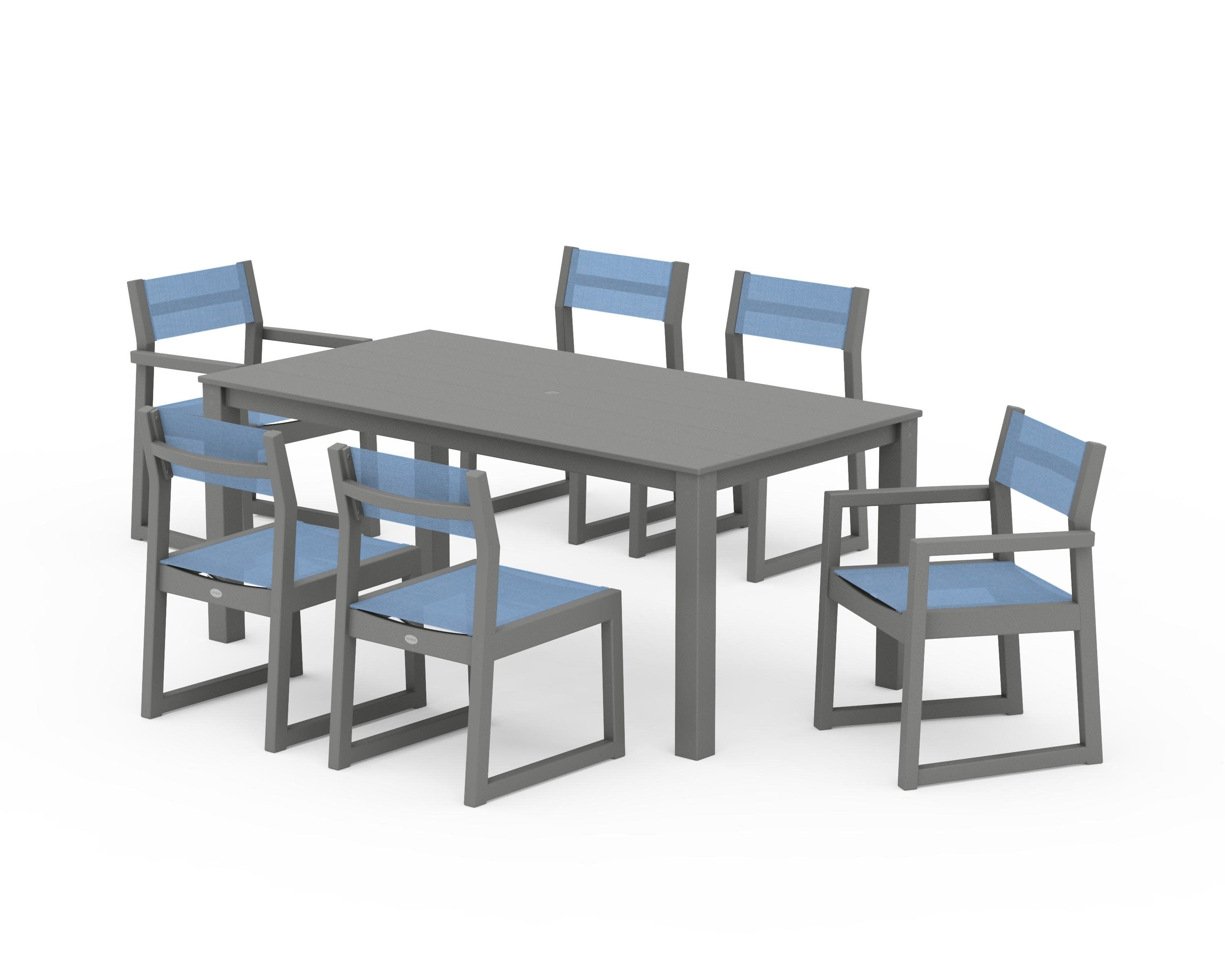 EDGE Sling 7-Piece Parsons Dining Set in Slate Grey / Poolside Sling