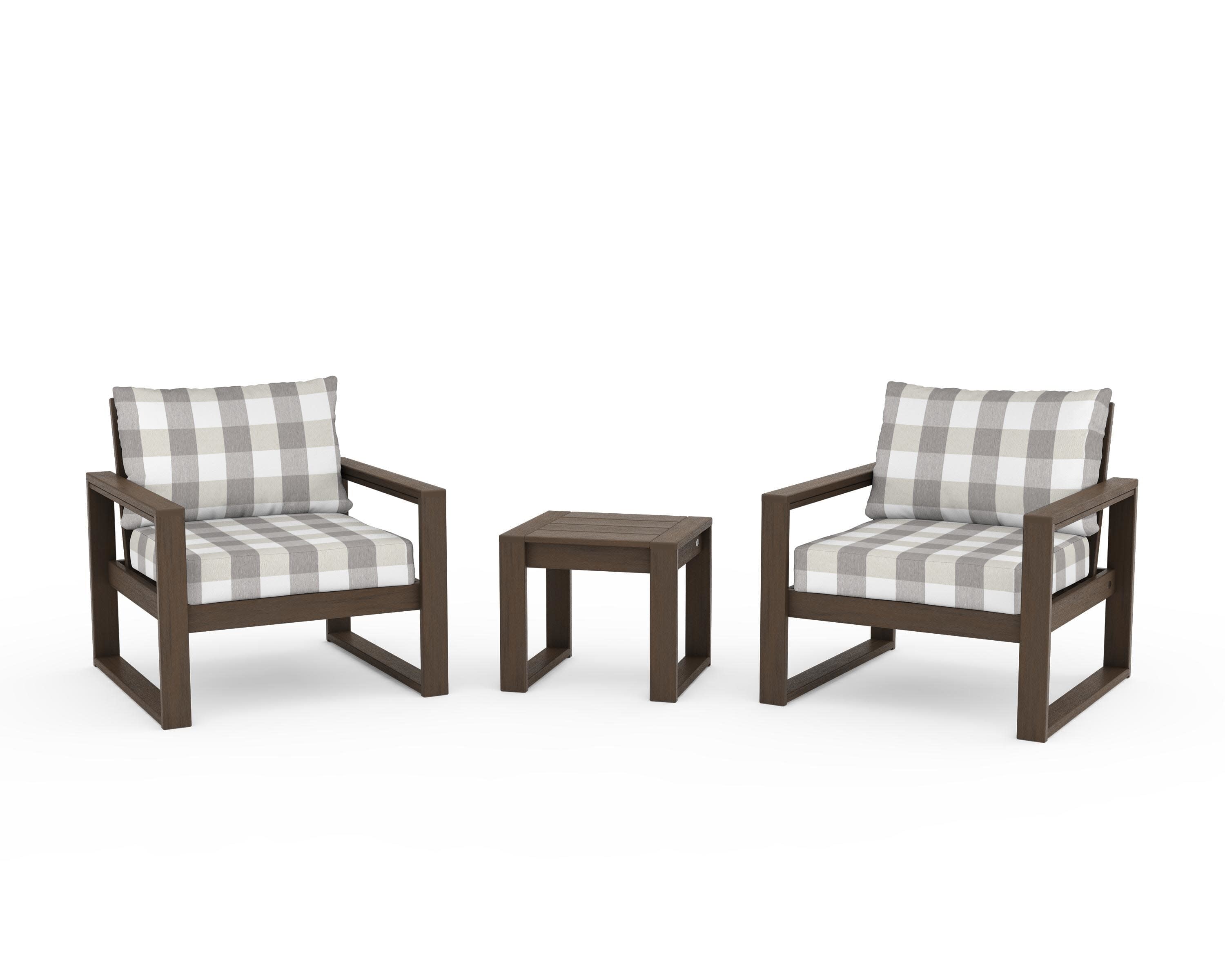 EDGE Sectional 3-Piece Deep Seating Set in Kona / Buffalo Plaid Grey Mist