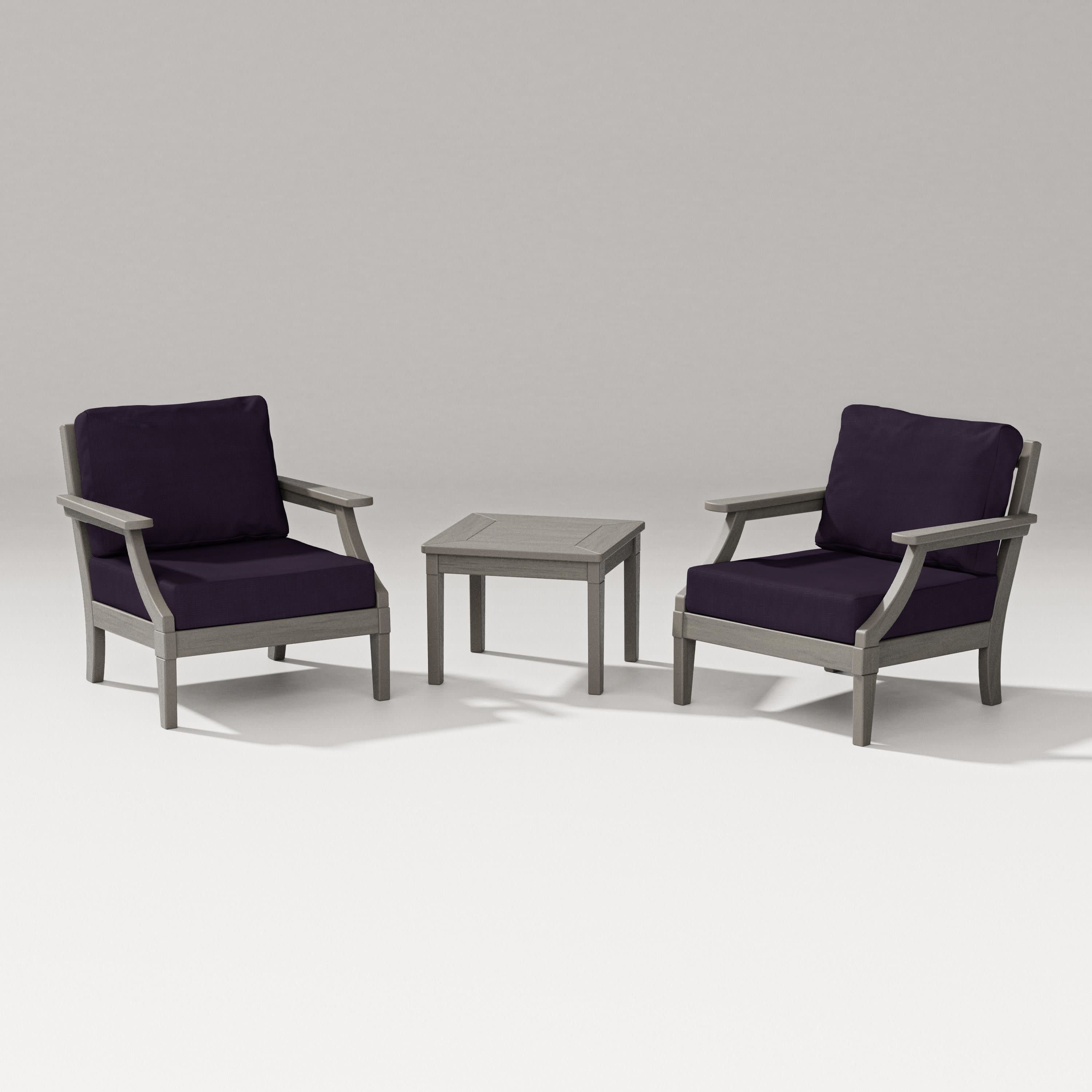 Estate 3-Piece Lounge Chair Set in Driftwood / Navy Linen