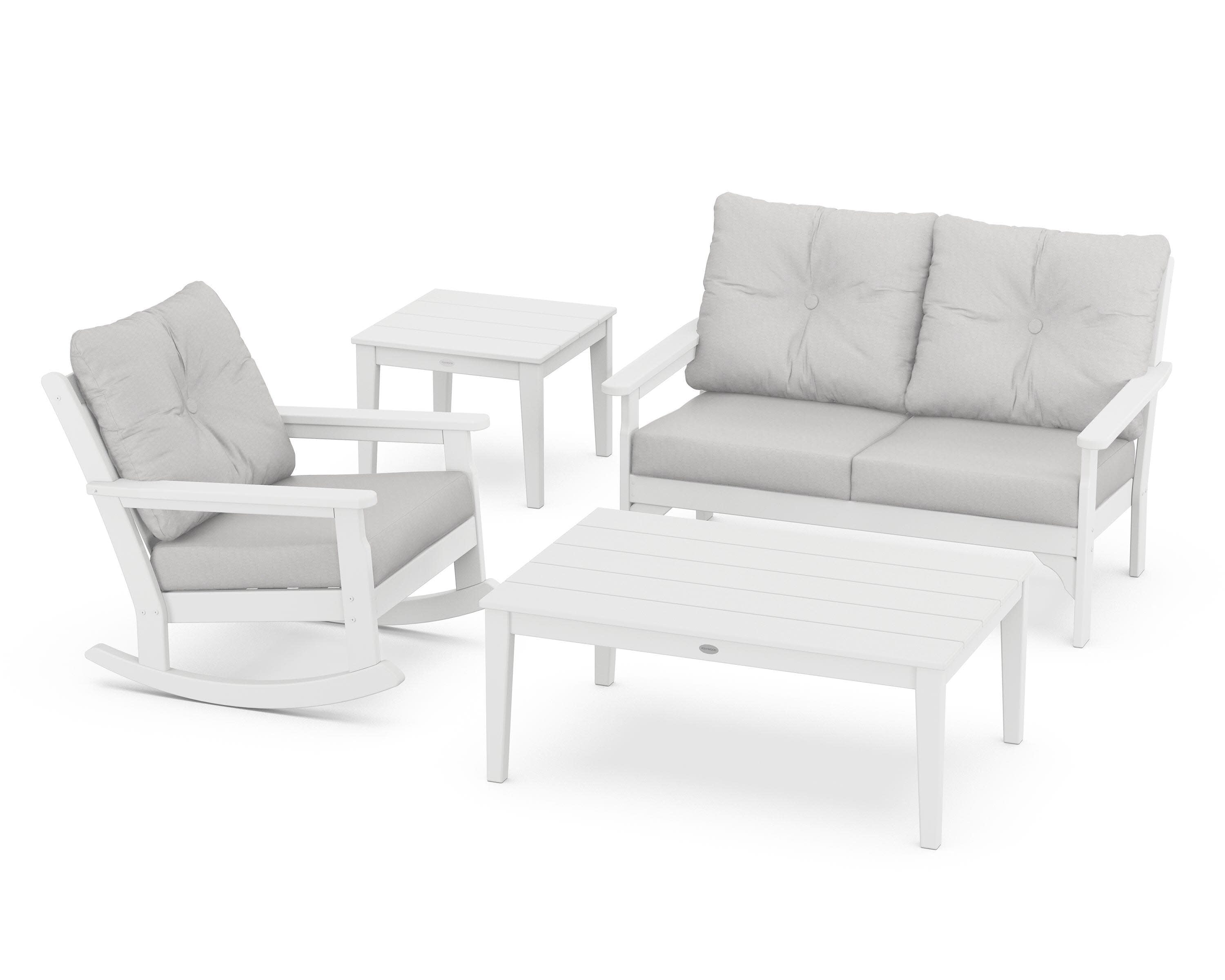 Vineyard 4-Piece Deep Seating Rocker Set in White / Diamond in the Rough