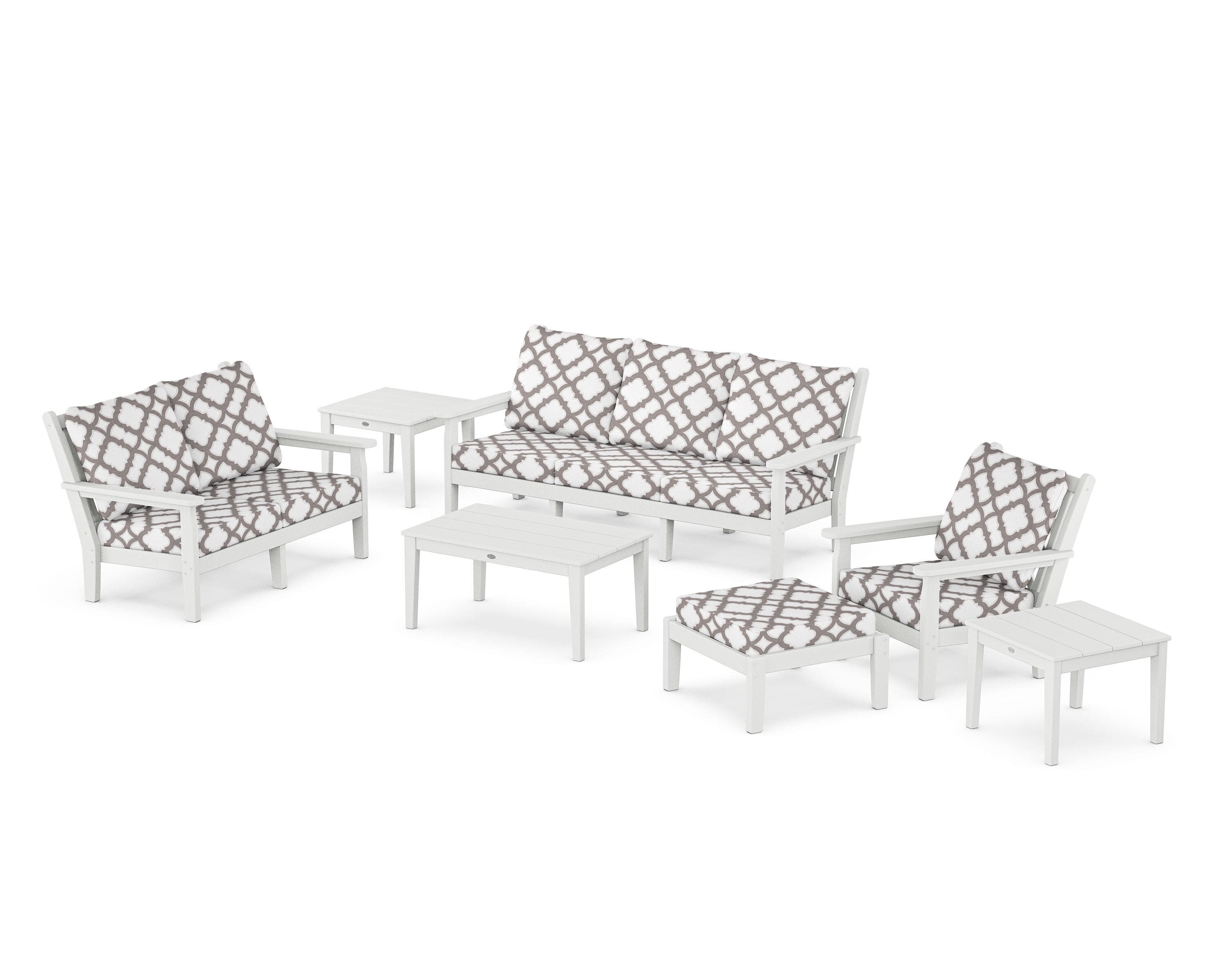 Chippendale 7-Piece Deep Seating Set in White / Trellis Grey Mist