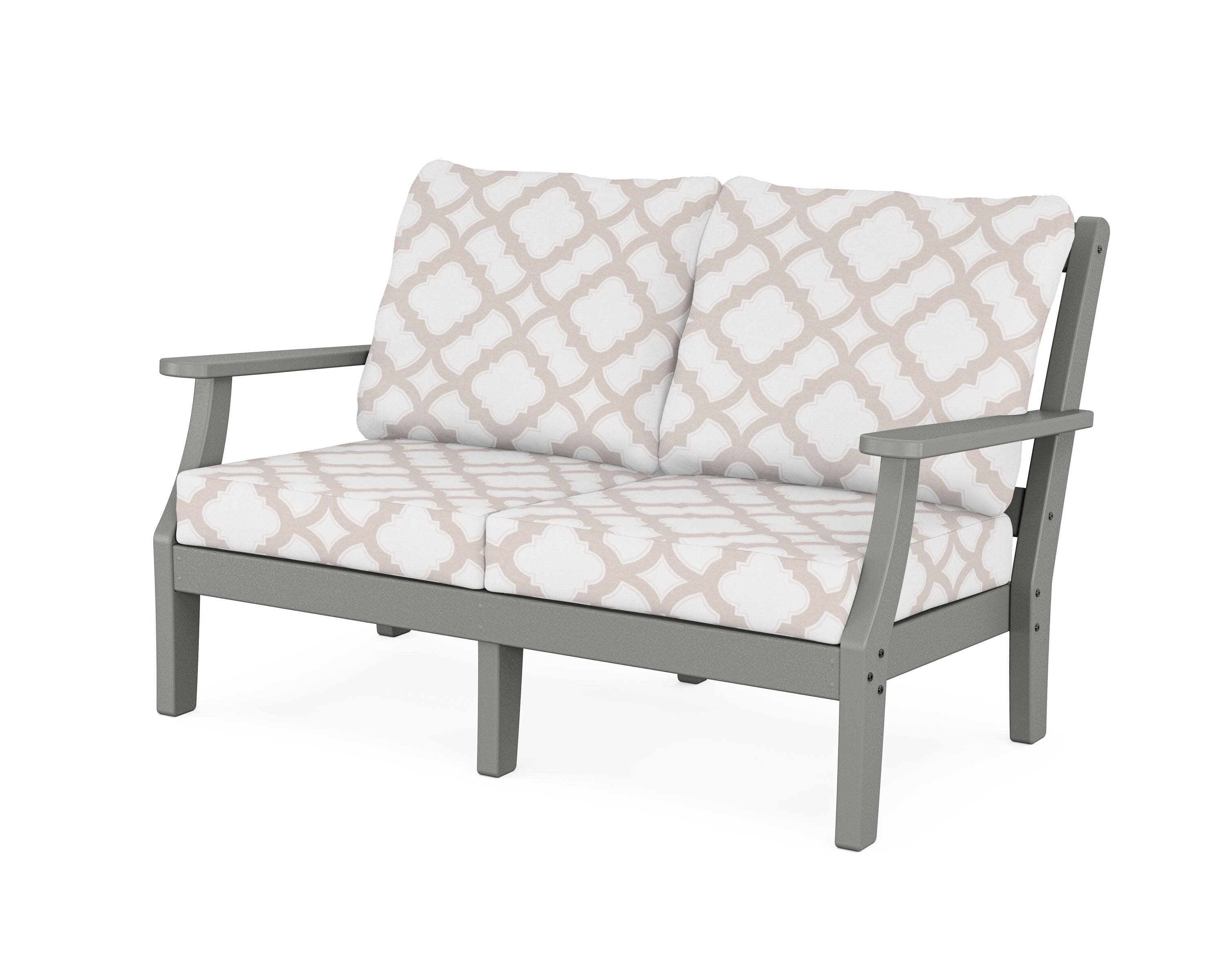 Chinoiserie Deep Seating Loveseat in Slate Grey / Trellis Dune Burlap