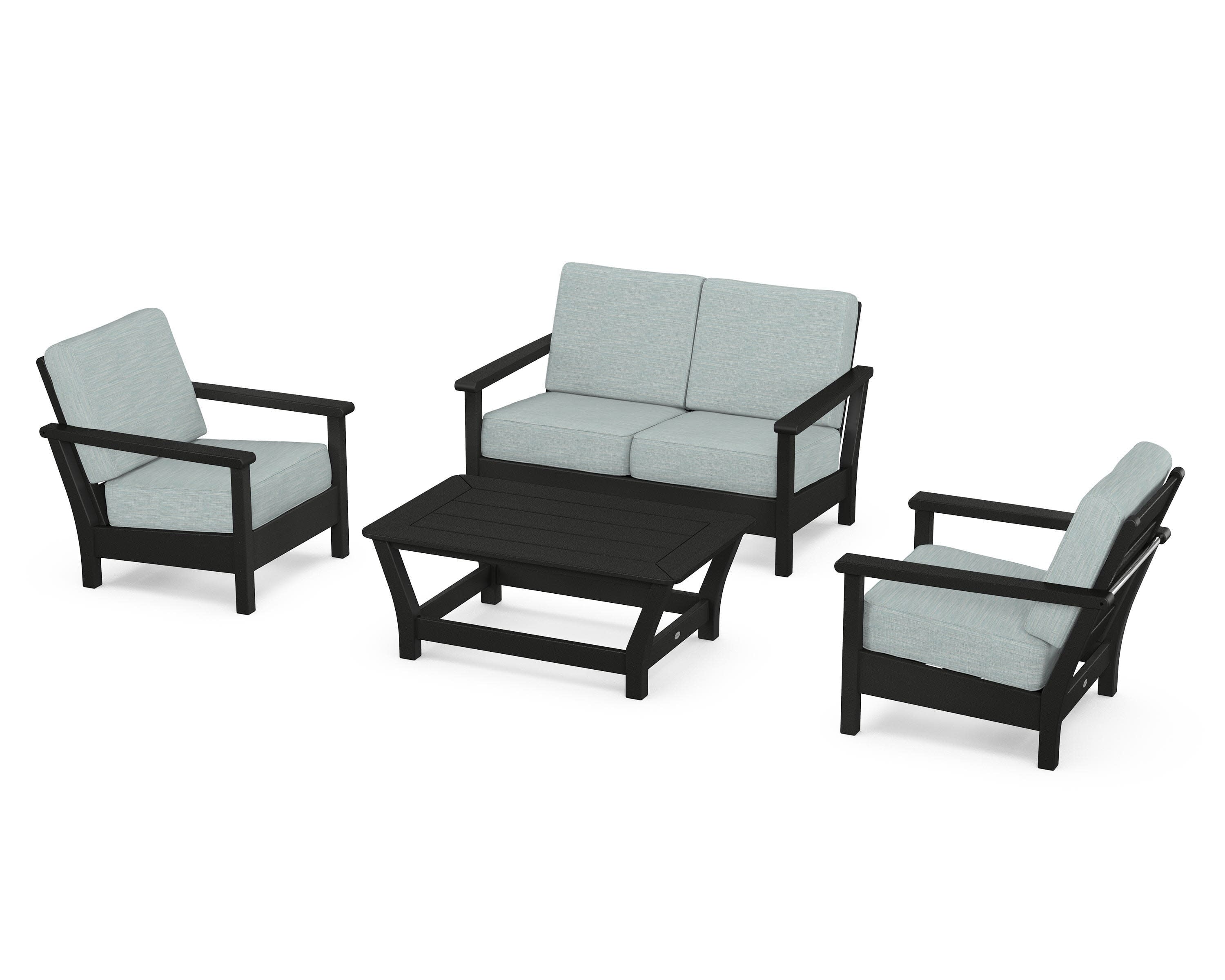 Harbour 4-Piece Deep Seating Set in Black / Soothe Mist