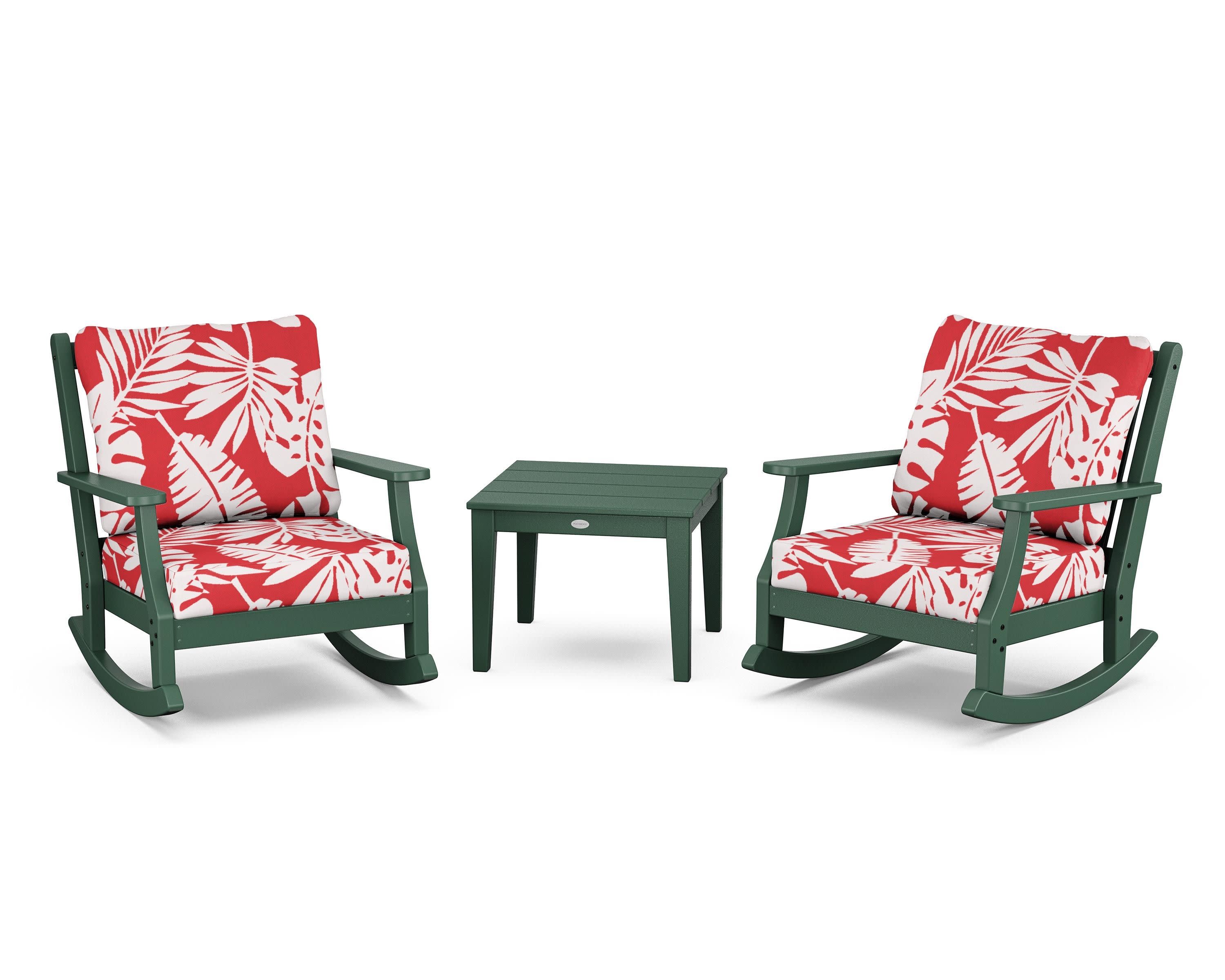 Wovendale 3-Piece Deep Seating Rocker Set in Green / Leaf Crimson