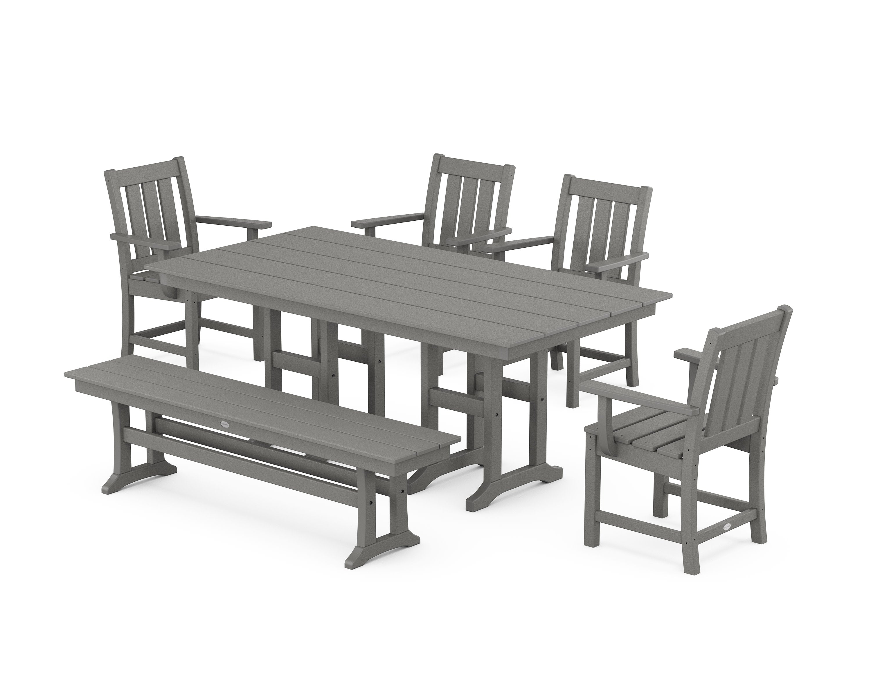 Oxford 6-Piece Farmhouse Dining Set with Bench in Slate Grey