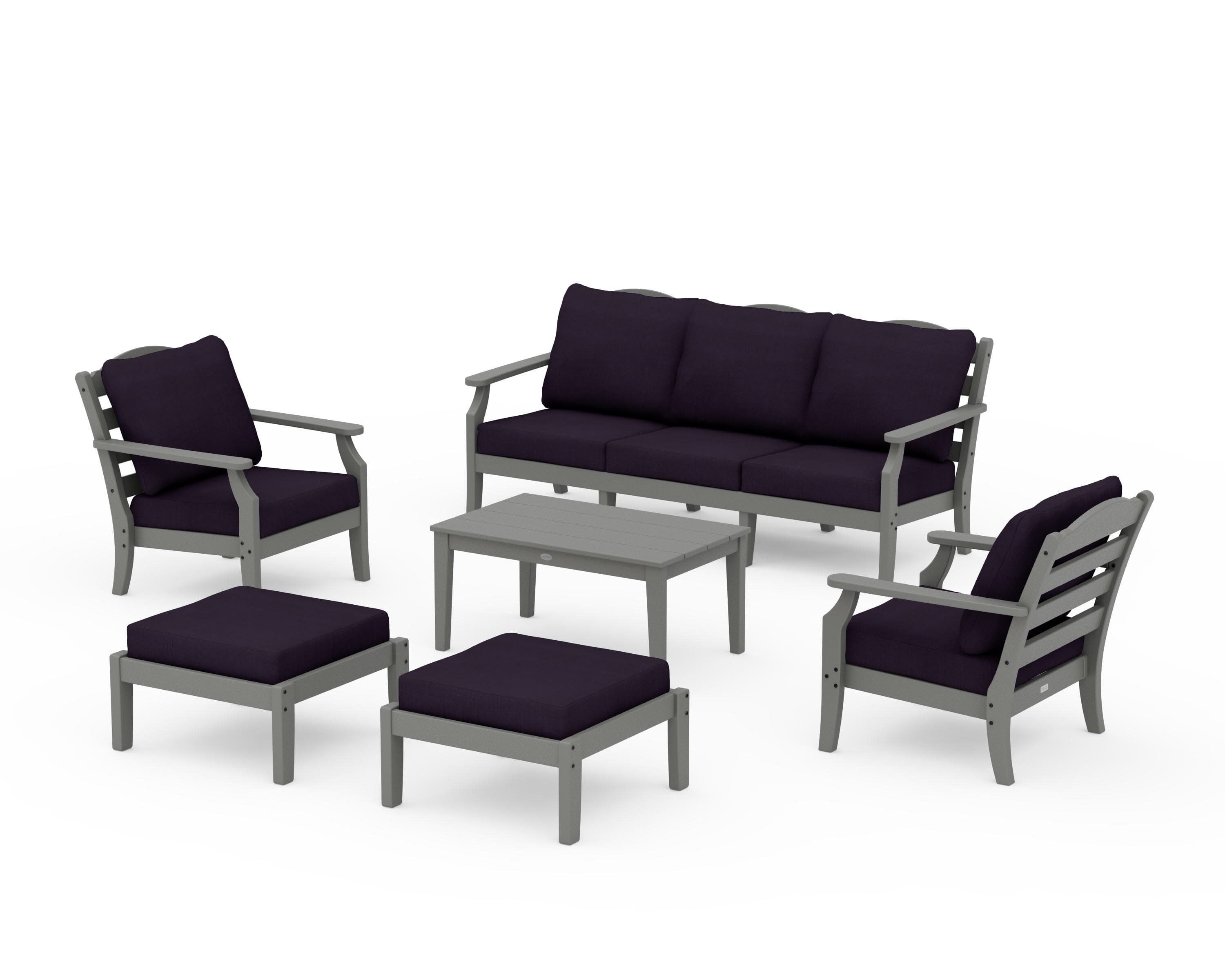 Savannah 6-Piece Lounge Sofa Set in Slate Grey / Navy Linen