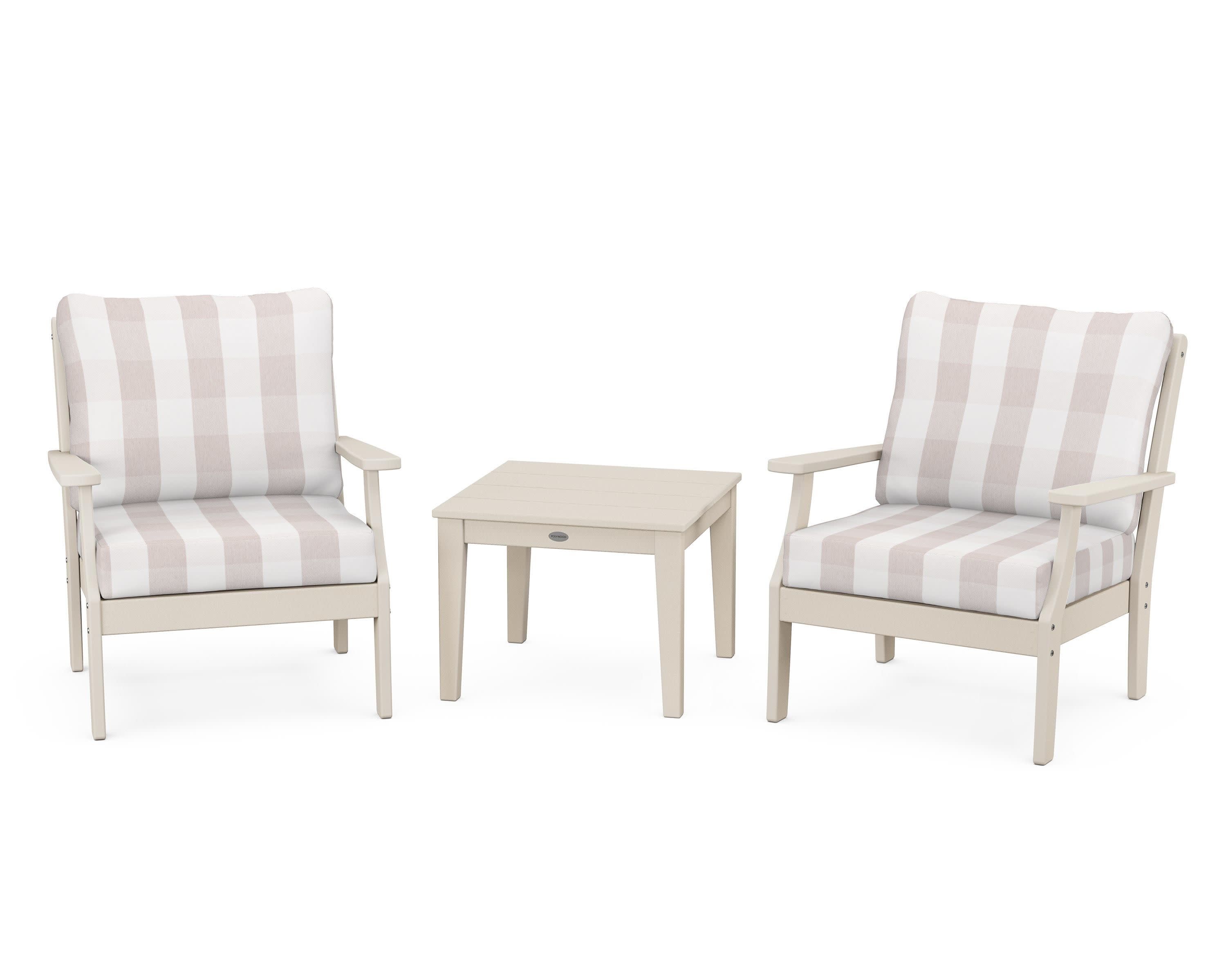 Braxton 3-Piece Deep Seating Set in Sand / Buffalo Plaid Dune Burlap