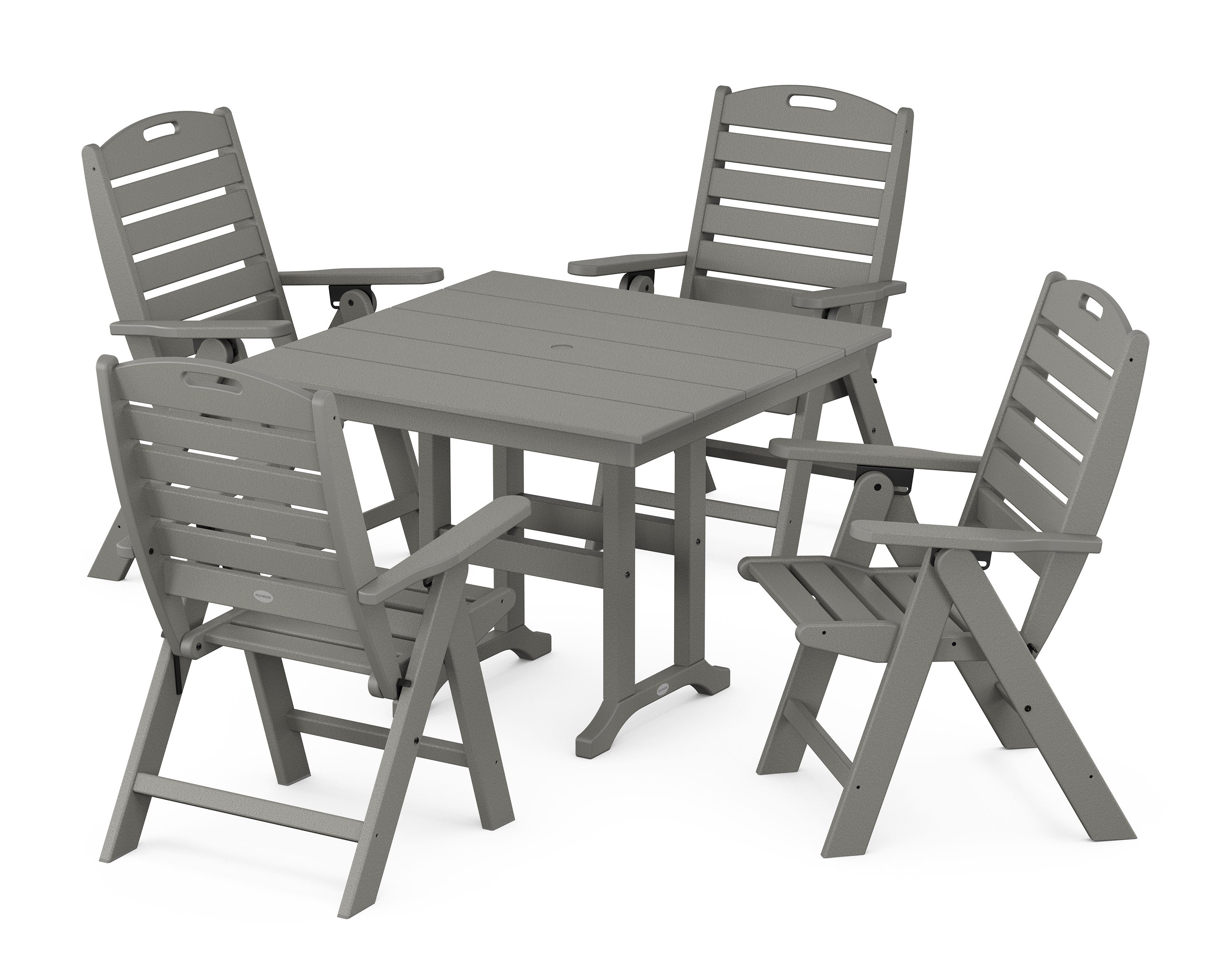 Nautical Folding Highback Chair 5-Piece Farmhouse Dining Set in Slate Grey