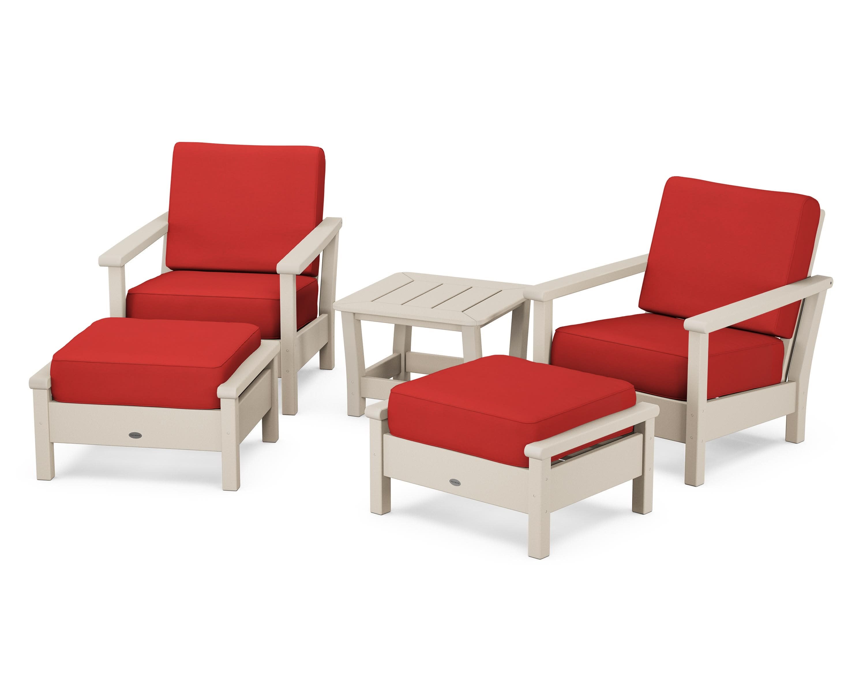 Harbour 5-Piece Deep Seating Chair Set in Sand / Crimson Linen