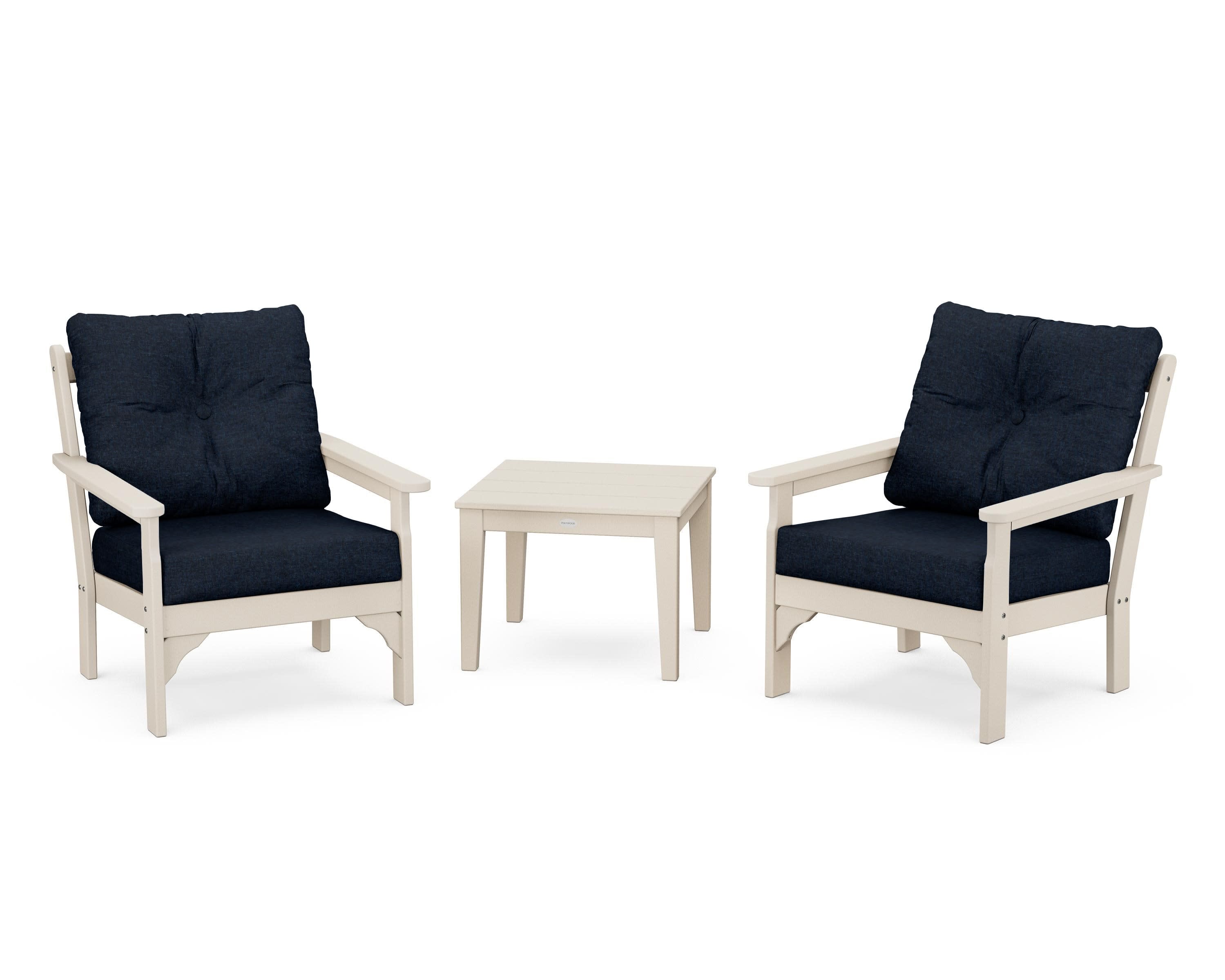 Vineyard 3-Piece Deep Seating Set in Sand / Marine Indigo