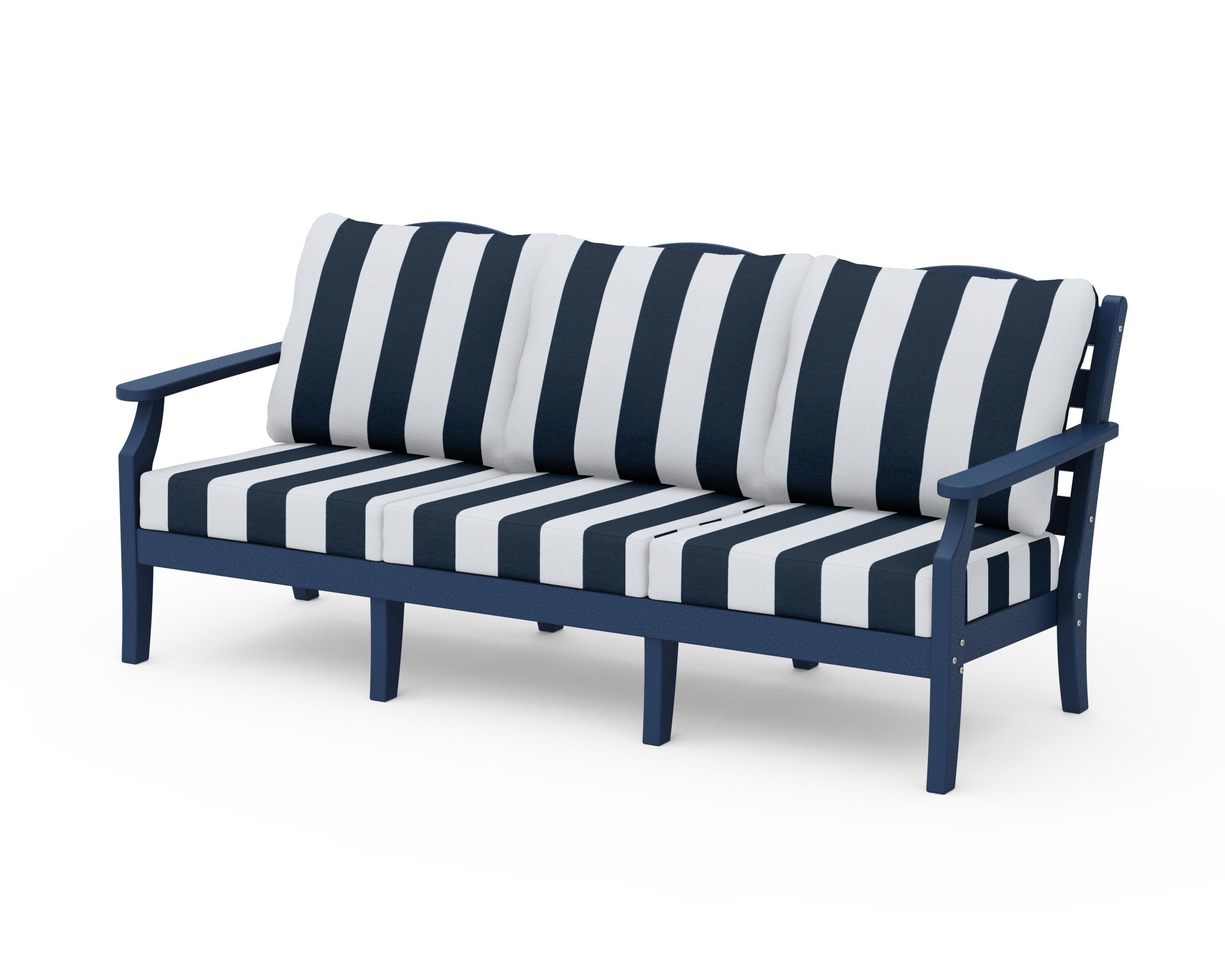 Savannah Deep Seating Sofa in Navy / Cabana Stripe Marine Indigo