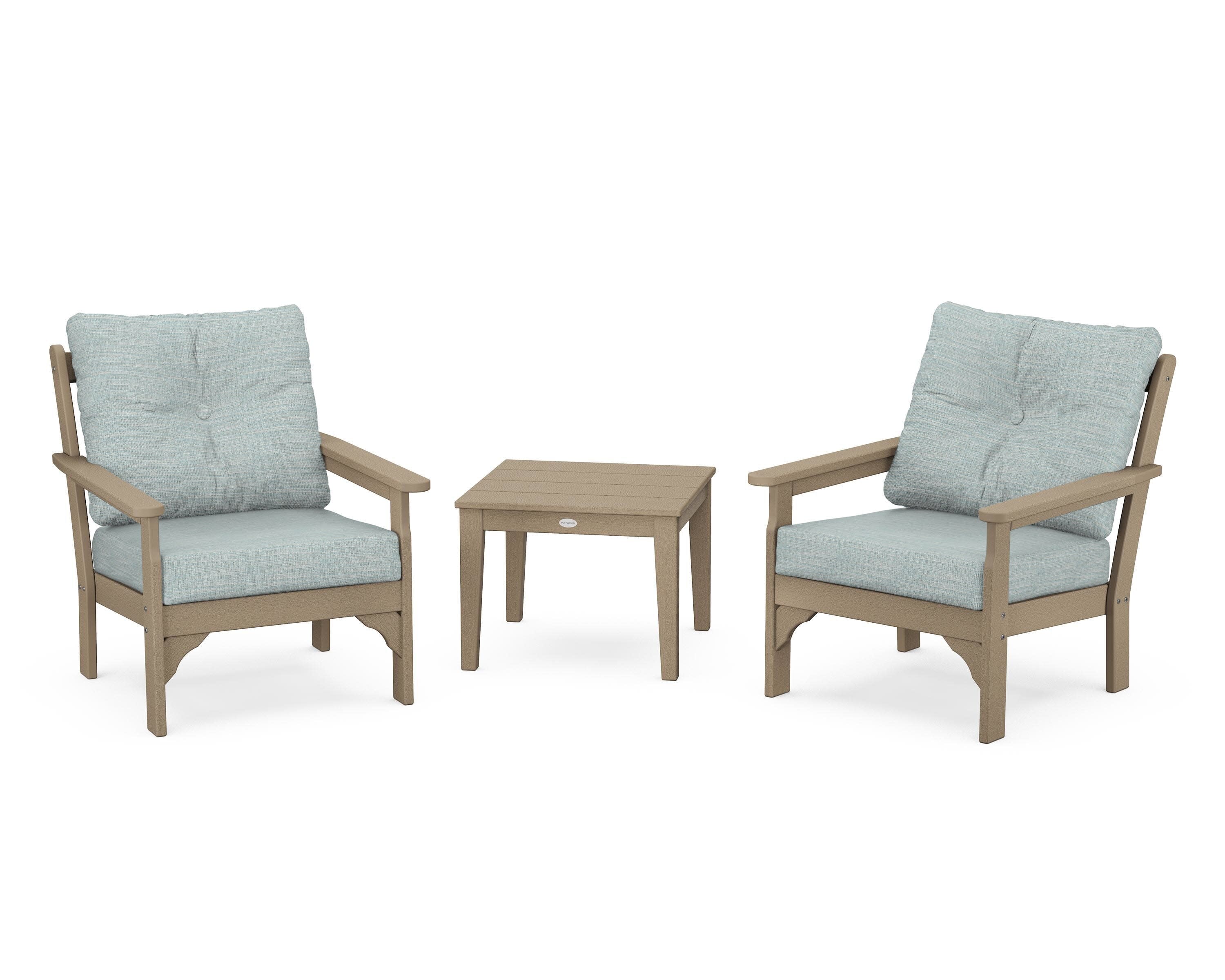 Vineyard 3-Piece Deep Seating Set in Vintage Sahara / Soothe Mist