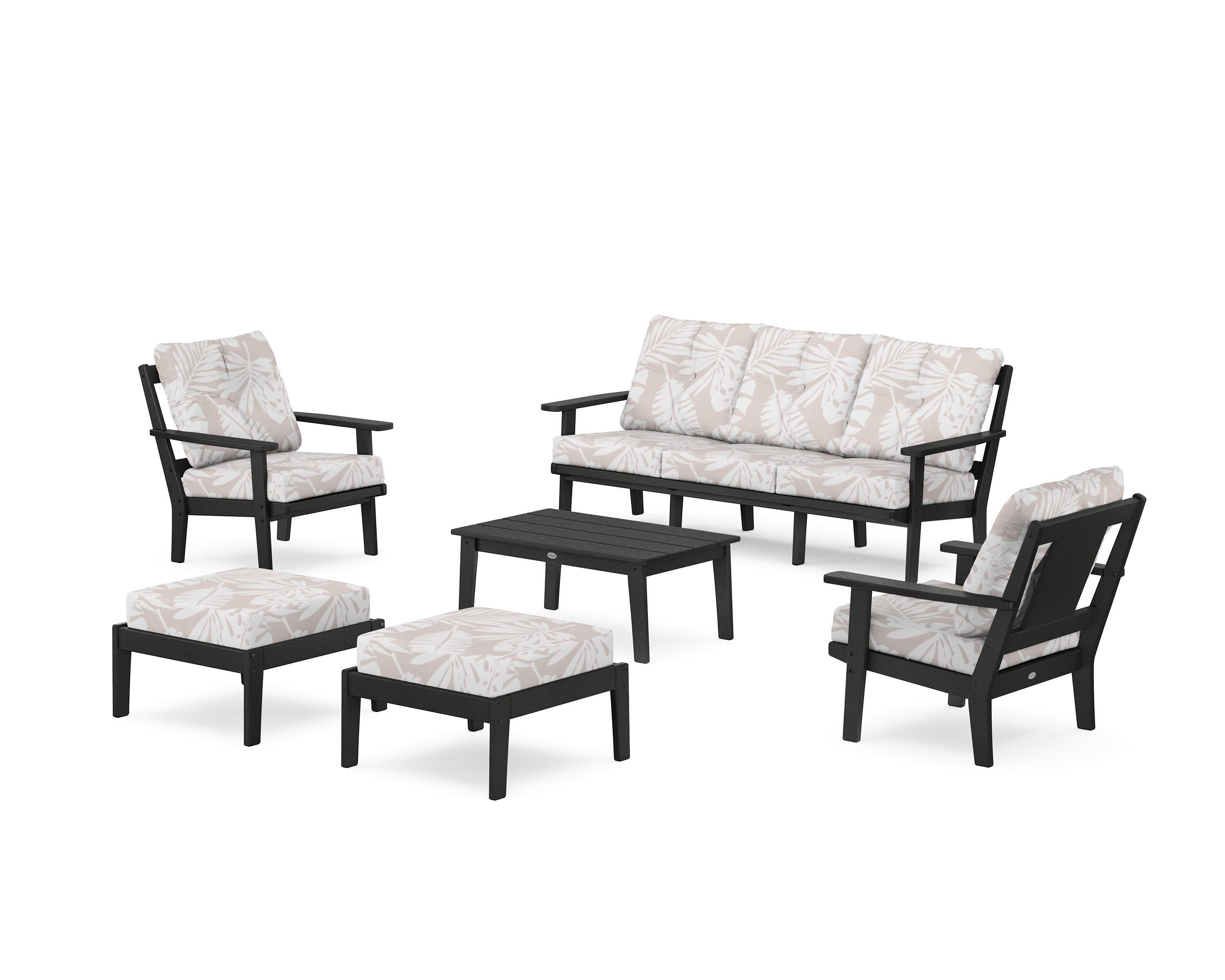 Prairie 6-Piece Lounge Sofa Set in Black / Leaf Dune Burlap
