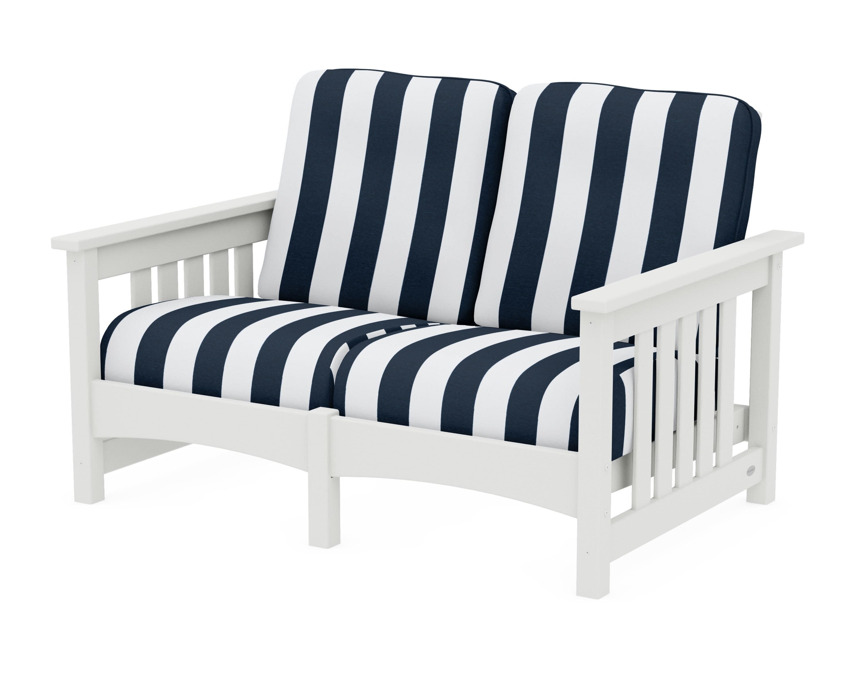 Club Mission Loveseat in Vintage White / Cabana Stripe Marine Indigo