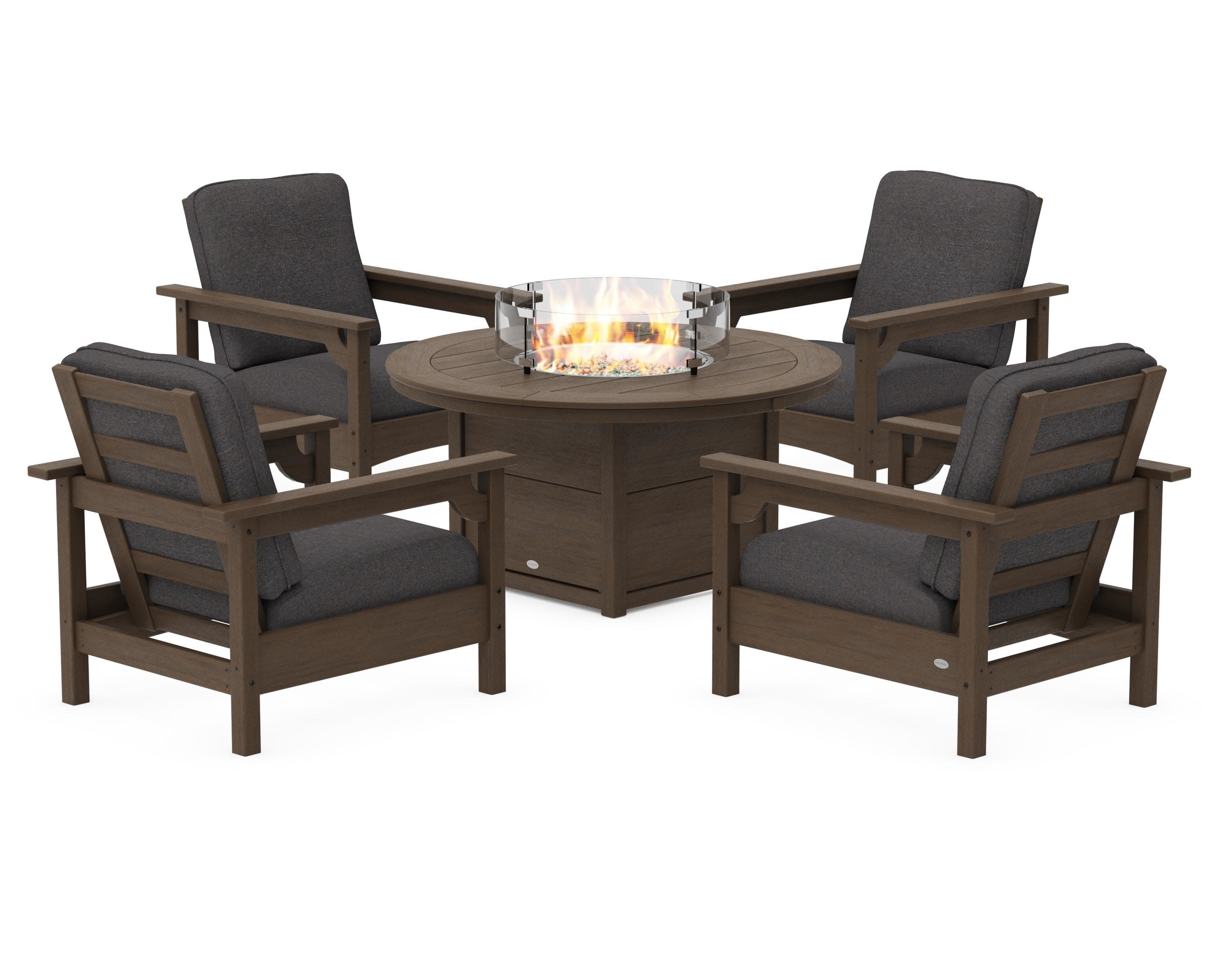 Club 5-Piece Conversation Set with Fire Pit Table in Kona / Ash Charcoal